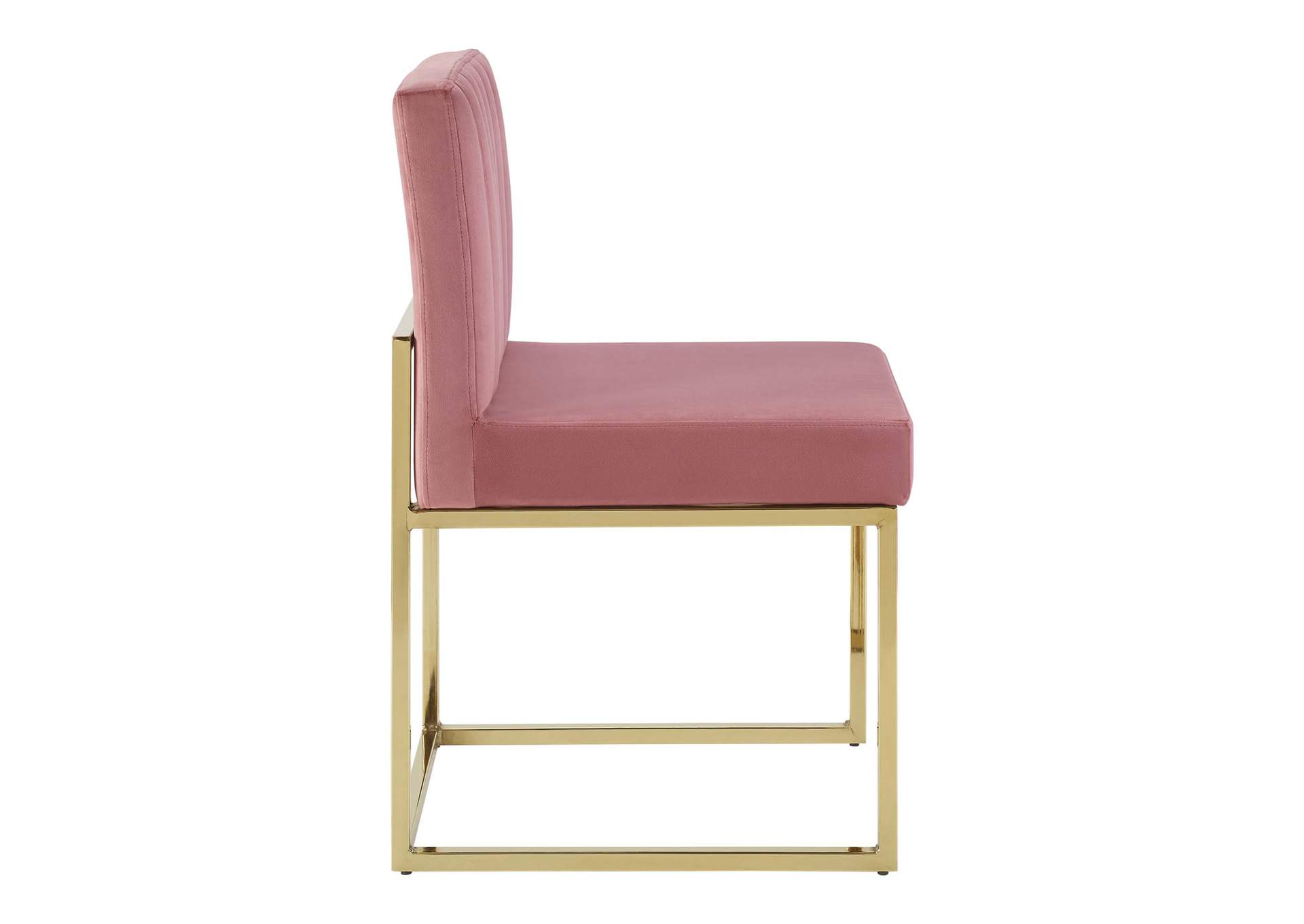Gold Dusty Rose Carriage Channel Tufted Sled Base Performance Velvet Dining Chair,Modway