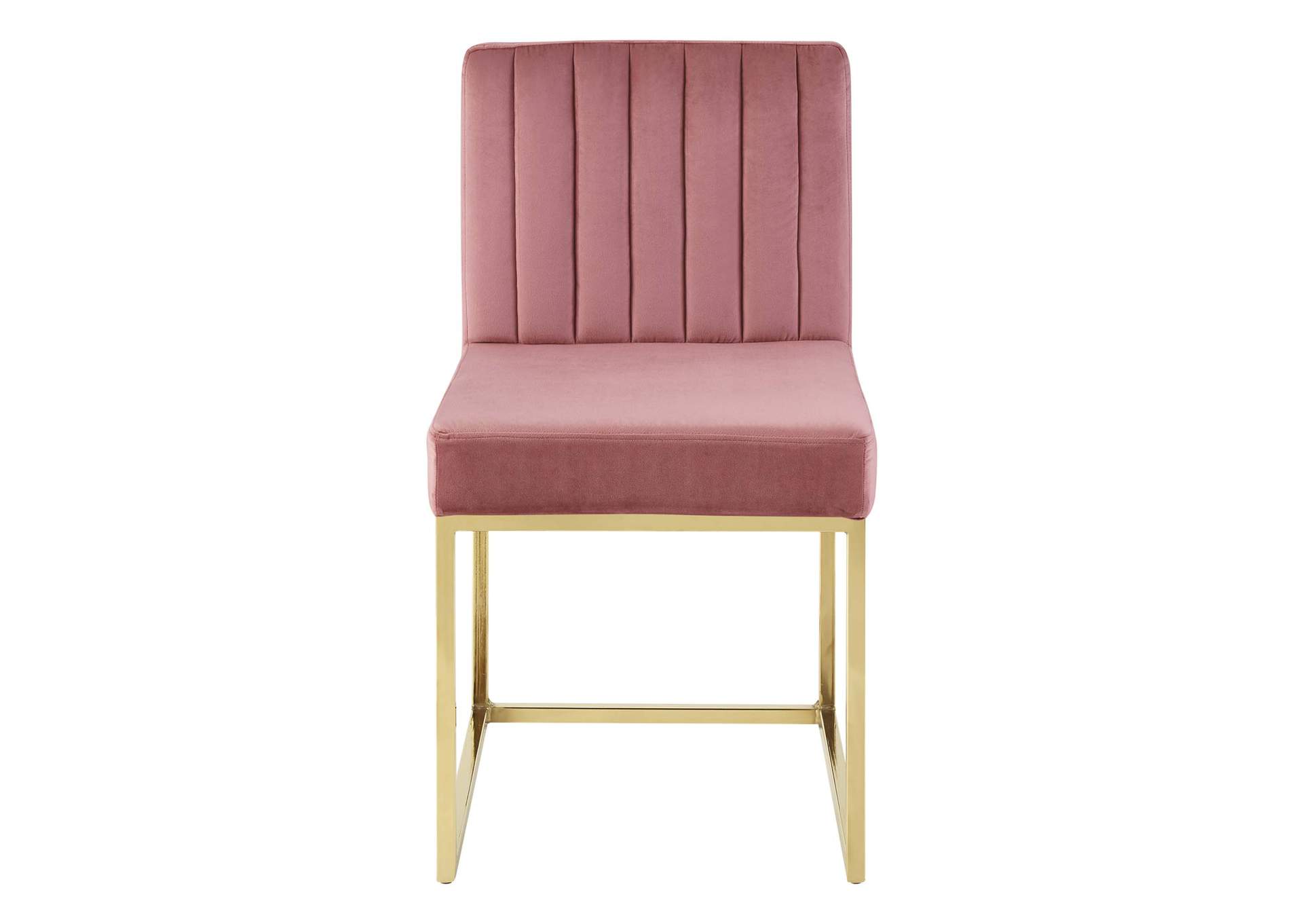 Gold Dusty Rose Carriage Channel Tufted Sled Base Performance Velvet Dining Chair,Modway