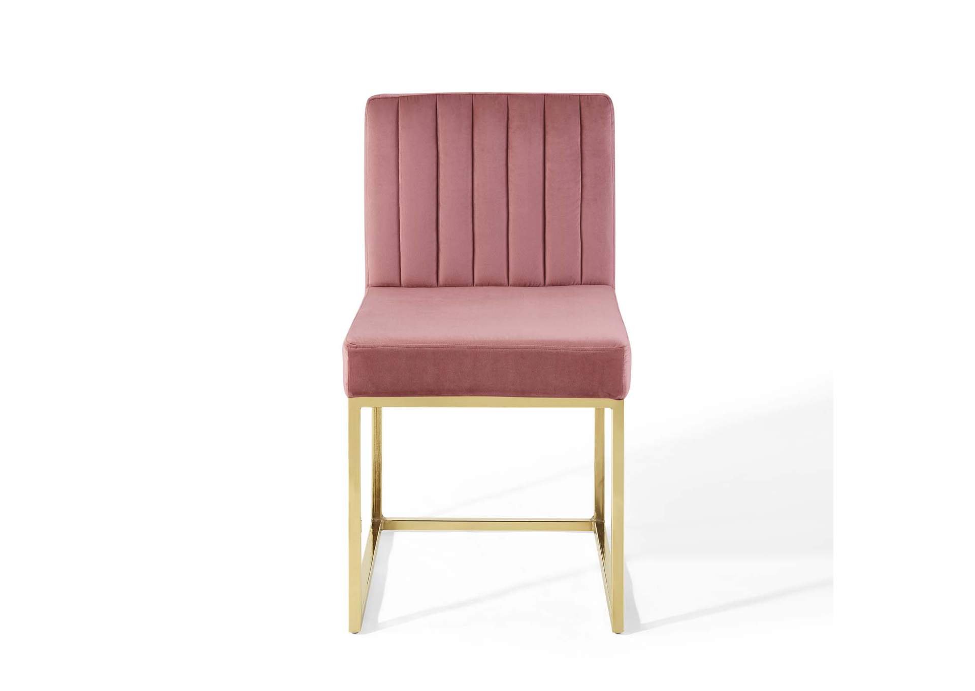 Gold Dusty Rose Carriage Channel Tufted Sled Base Performance Velvet Dining Chair,Modway