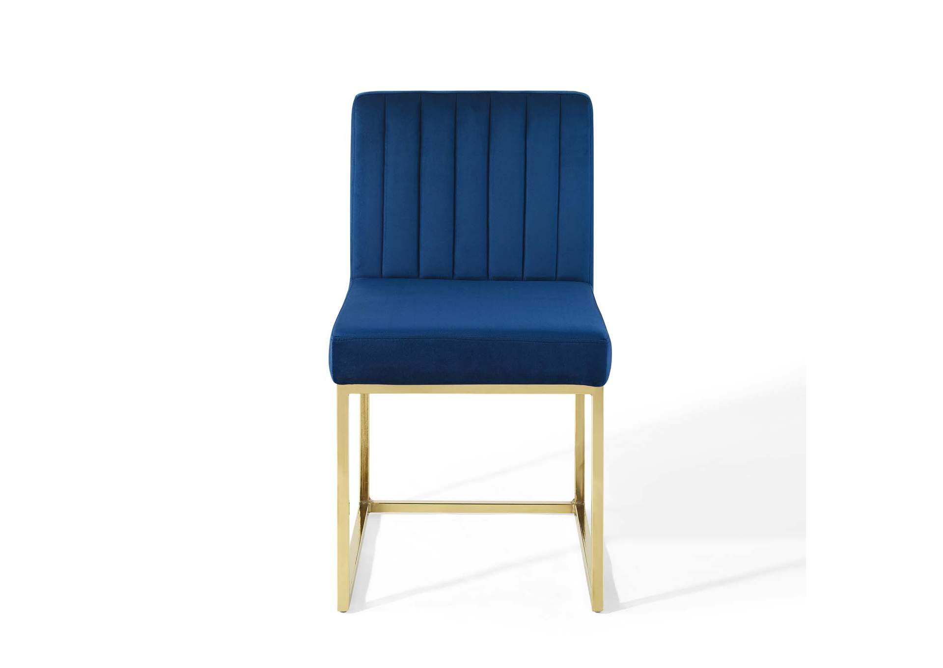 Gold Navy Carriage Channel Tufted Sled Base Performance Velvet Dining Chair,Modway