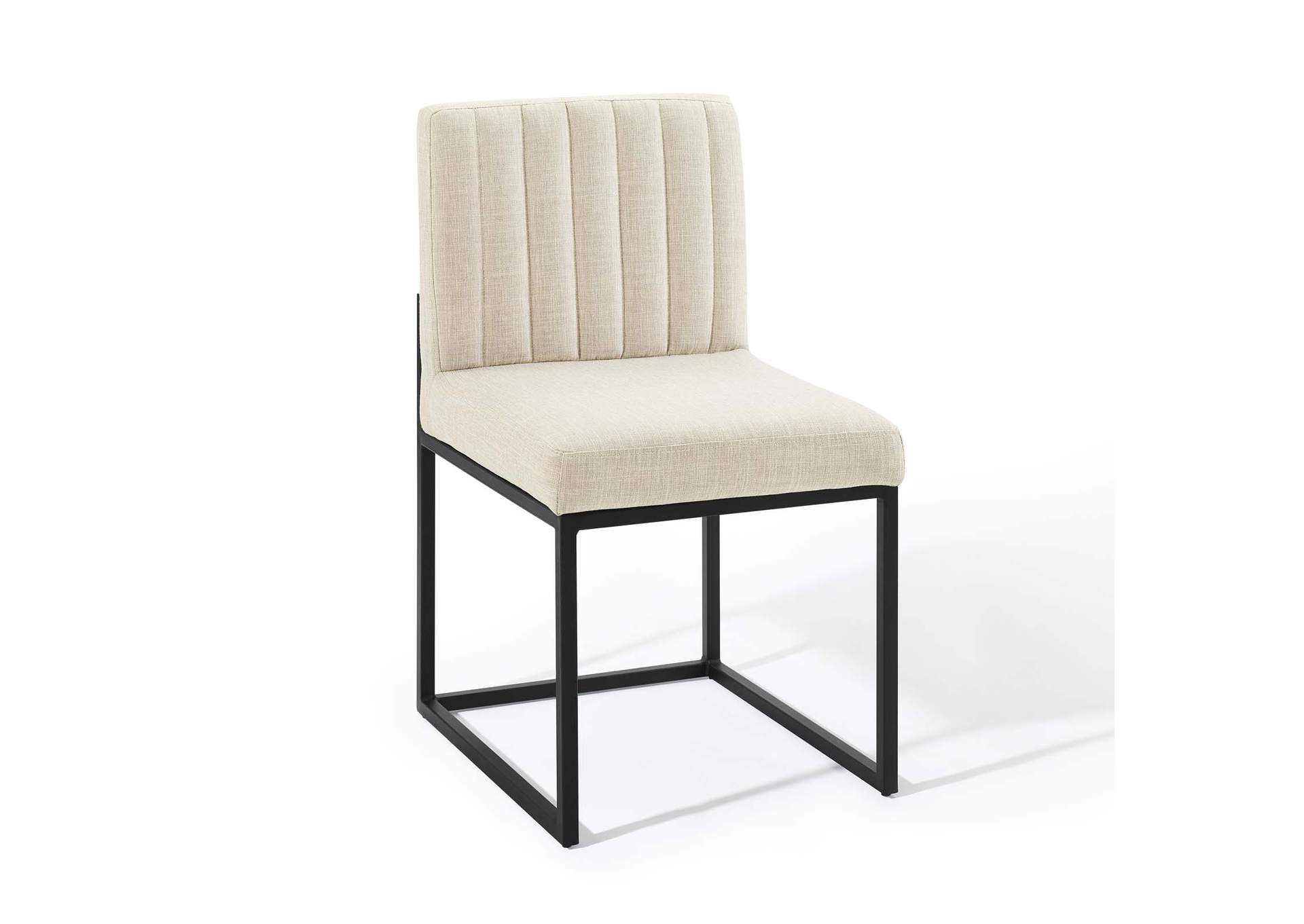Black Beige Carriage Channel Tufted Sled Base Upholstered Fabric Dining Chair,Modway