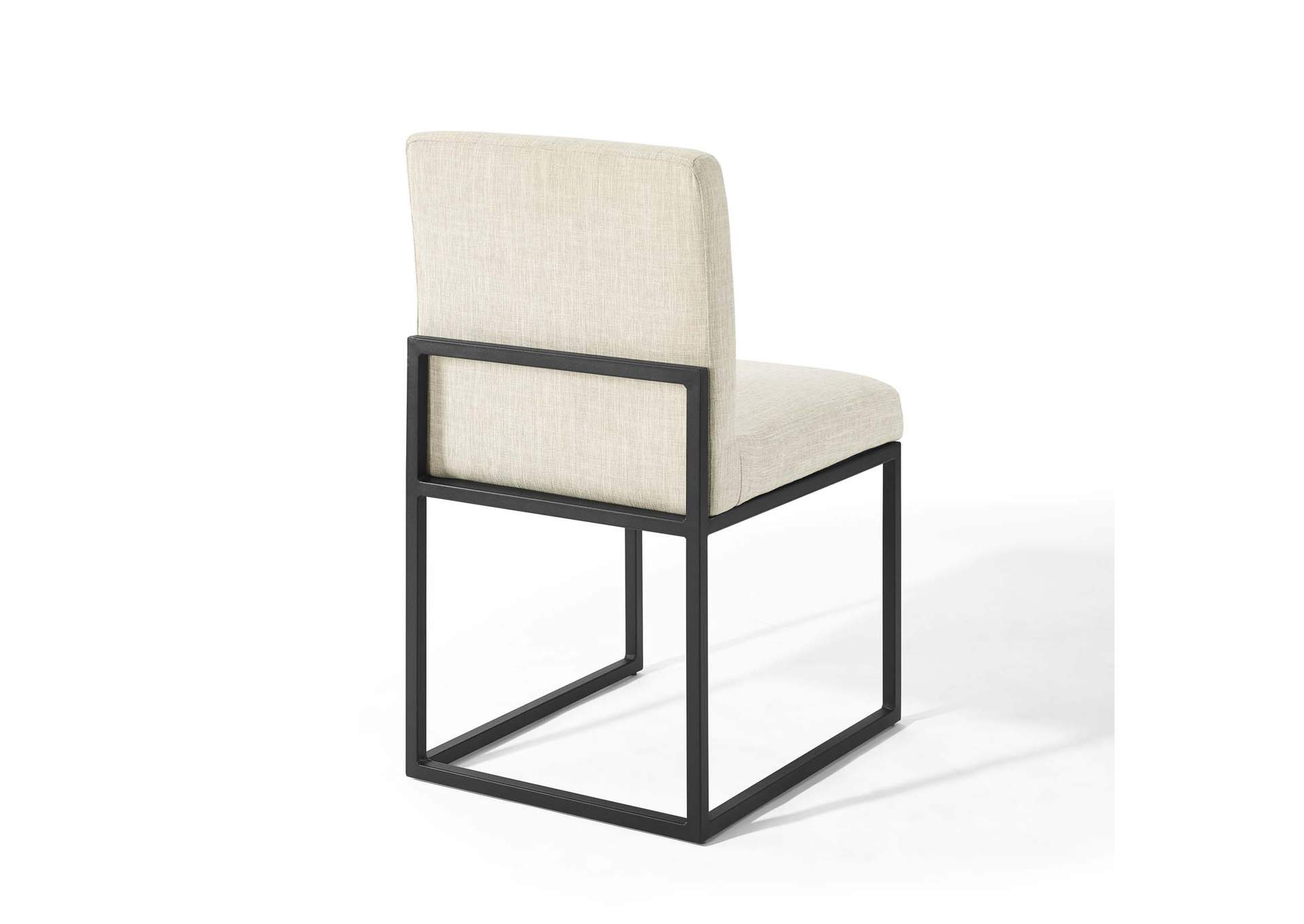 Black Beige Carriage Channel Tufted Sled Base Upholstered Fabric Dining Chair,Modway