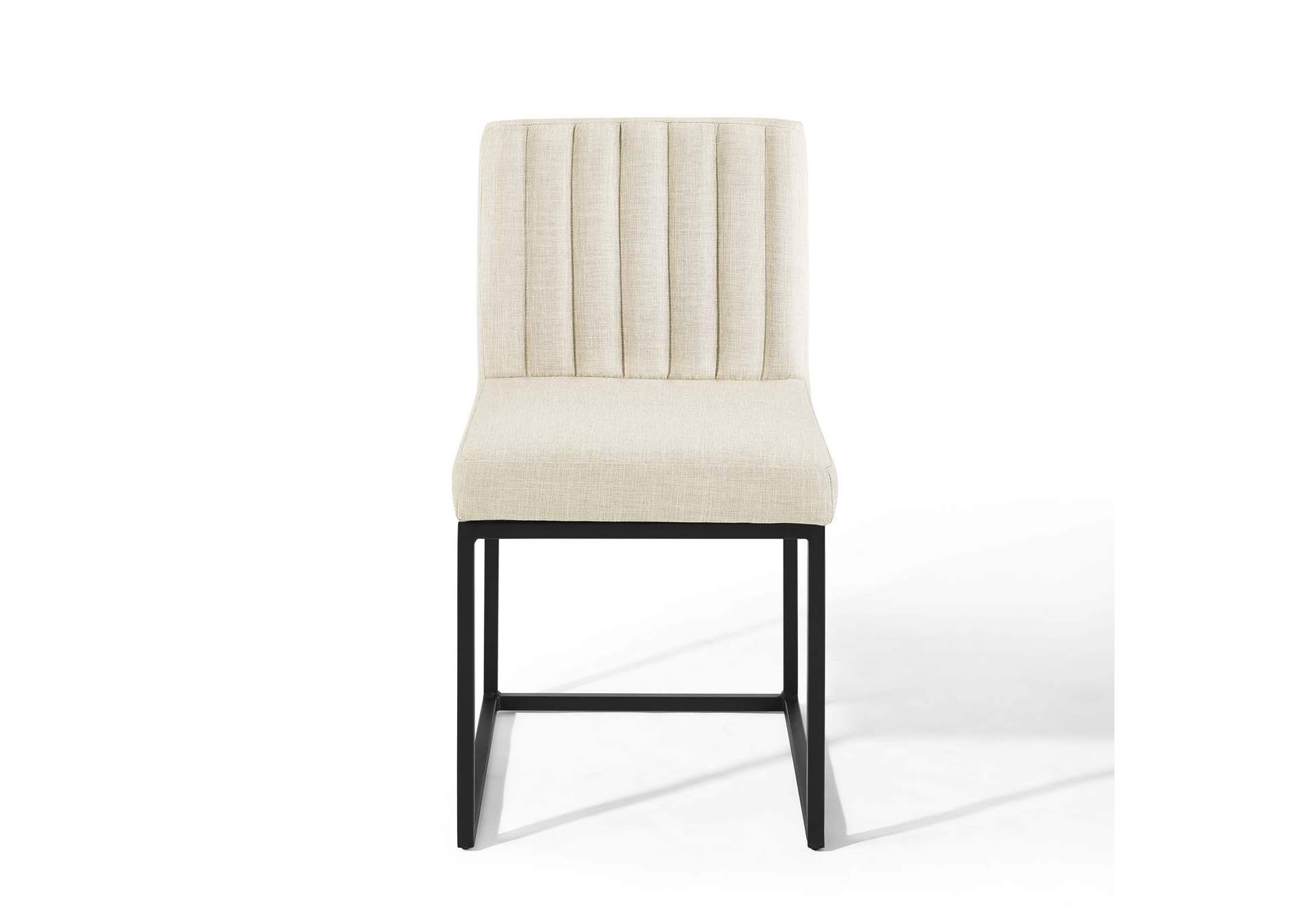 Black Beige Carriage Channel Tufted Sled Base Upholstered Fabric Dining Chair,Modway