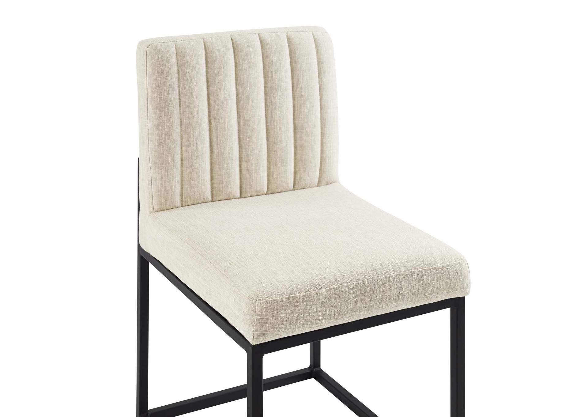 Black Beige Carriage Channel Tufted Sled Base Upholstered Fabric Dining Chair,Modway