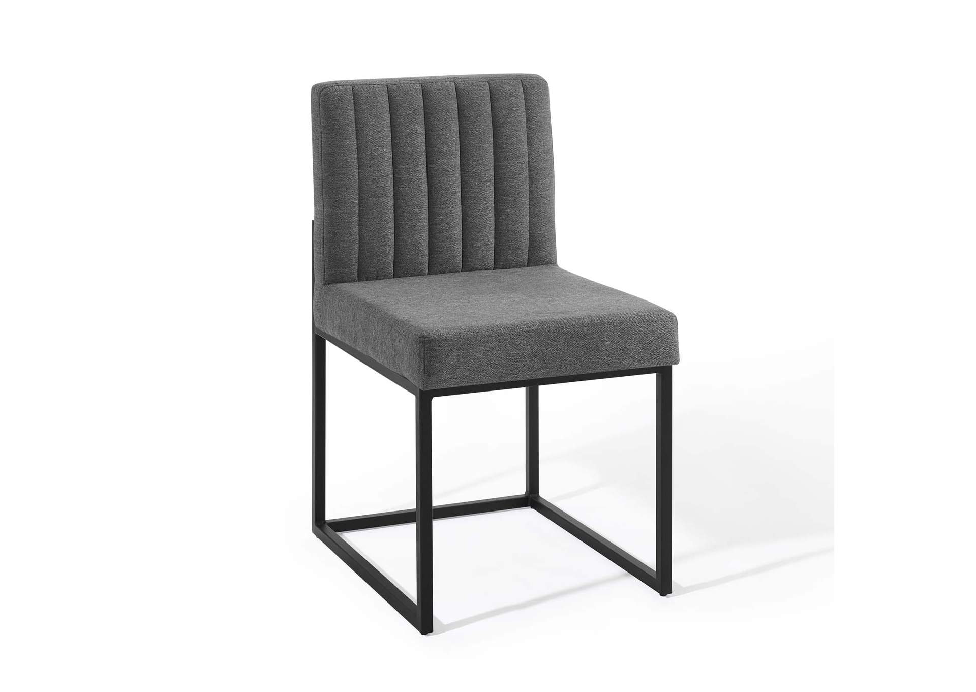 Black Charcoal Carriage Channel Tufted Sled Base Upholstered Fabric Dining Chair,Modway