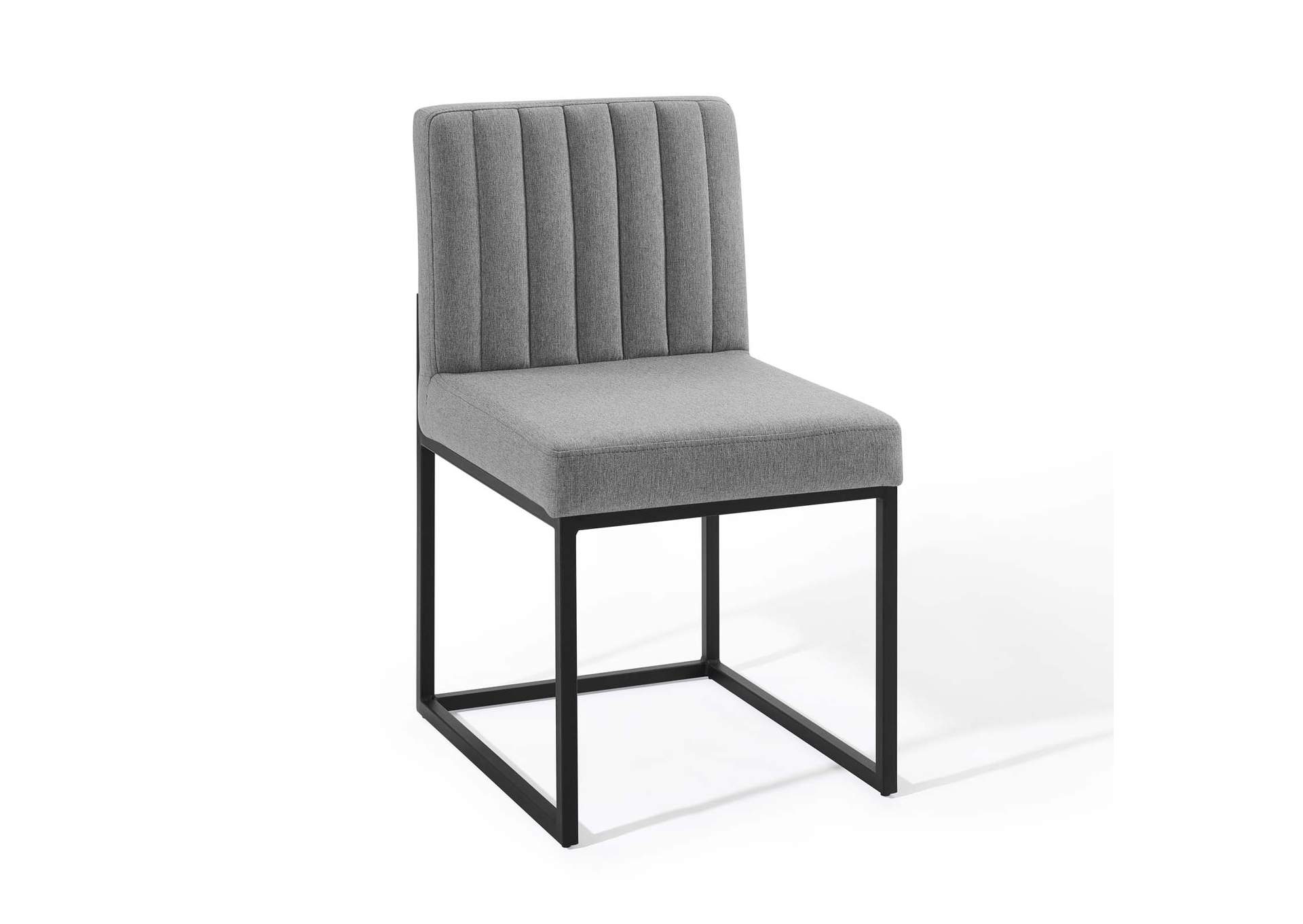 Black Light Gray Carriage Channel Tufted Sled Base Upholstered Fabric Dining Chair,Modway
