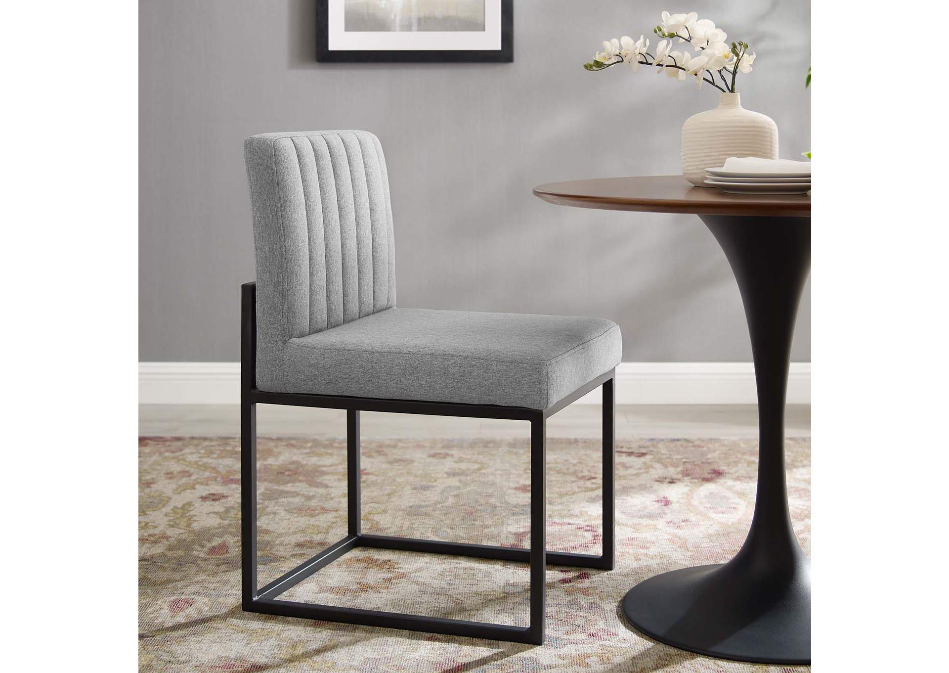 Black Light Gray Carriage Channel Tufted Sled Base Upholstered Fabric Dining Chair,Modway