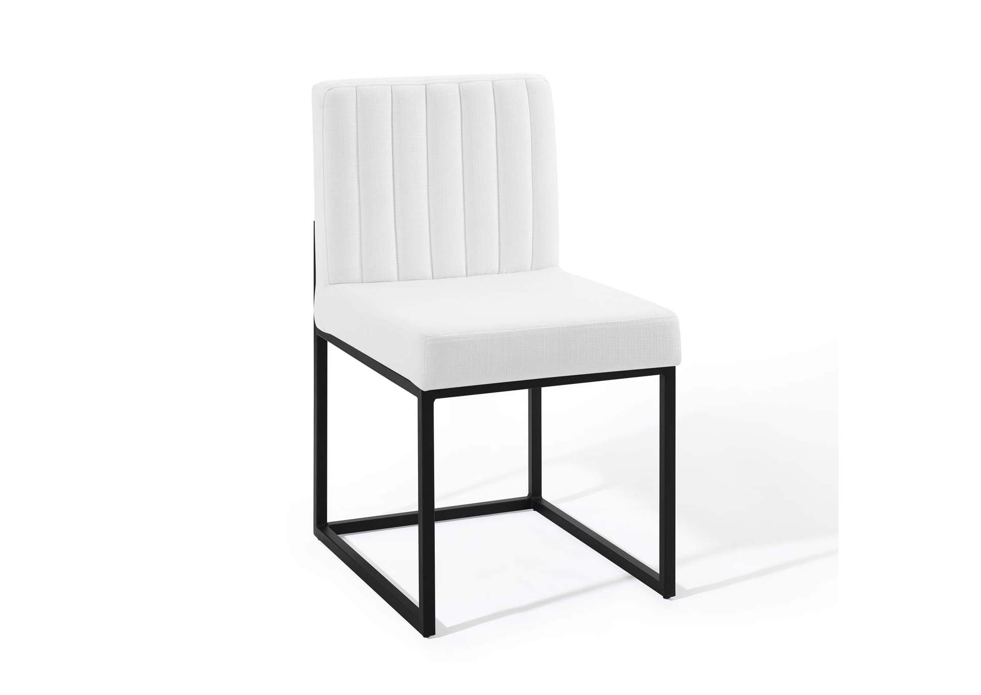 Black White Carriage Channel Tufted Sled Base Upholstered Fabric Dining Chair,Modway
