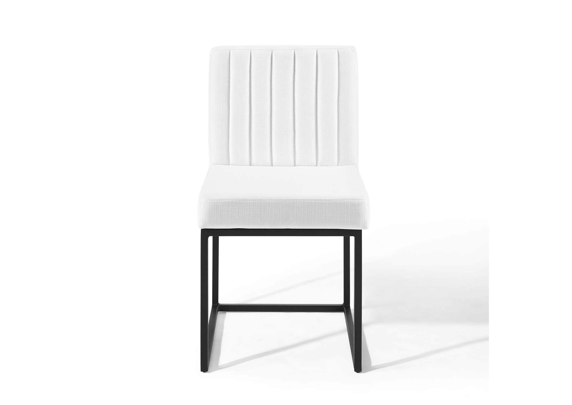 Black White Carriage Channel Tufted Sled Base Upholstered Fabric Dining Chair,Modway