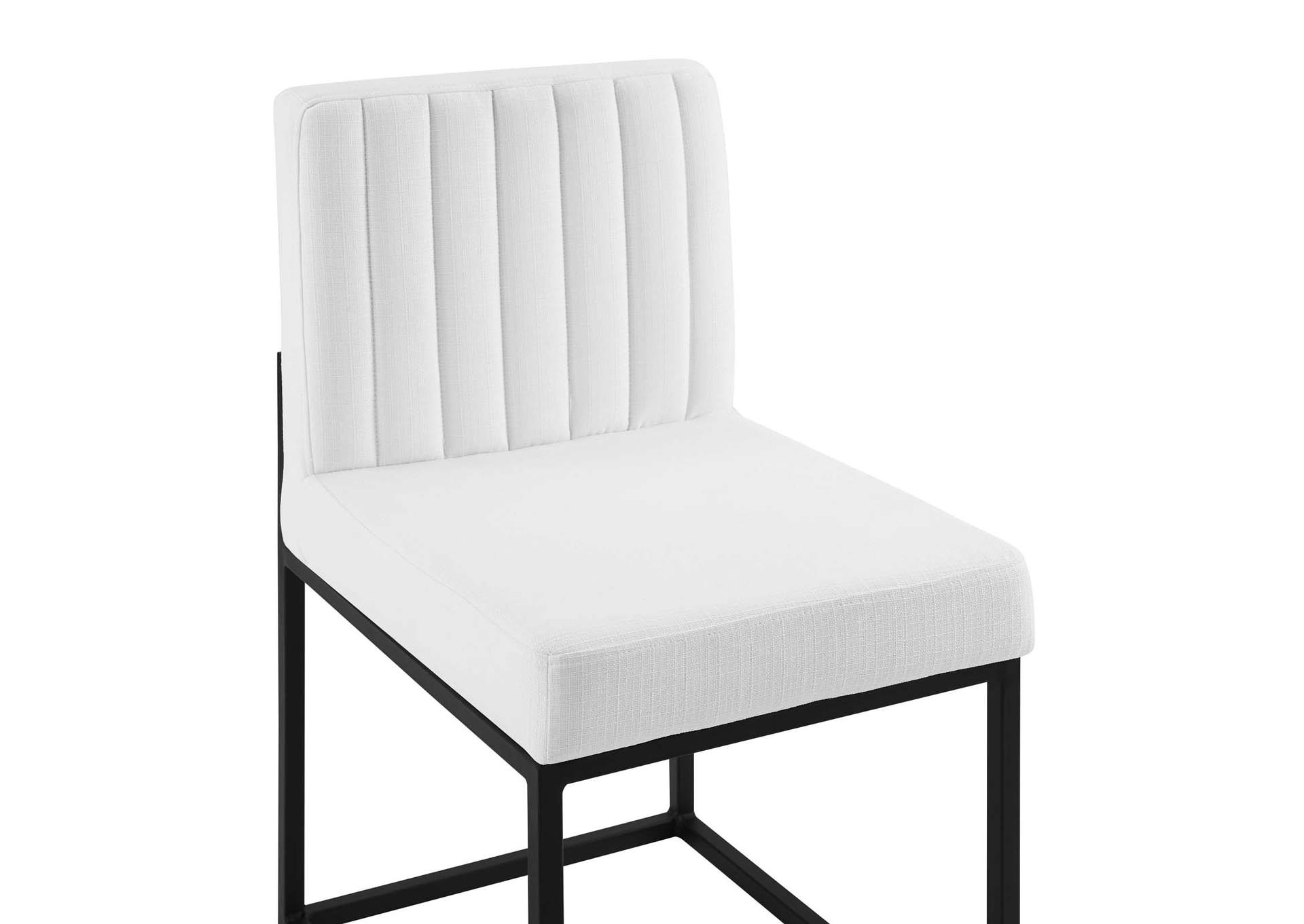 Black White Carriage Channel Tufted Sled Base Upholstered Fabric Dining Chair,Modway