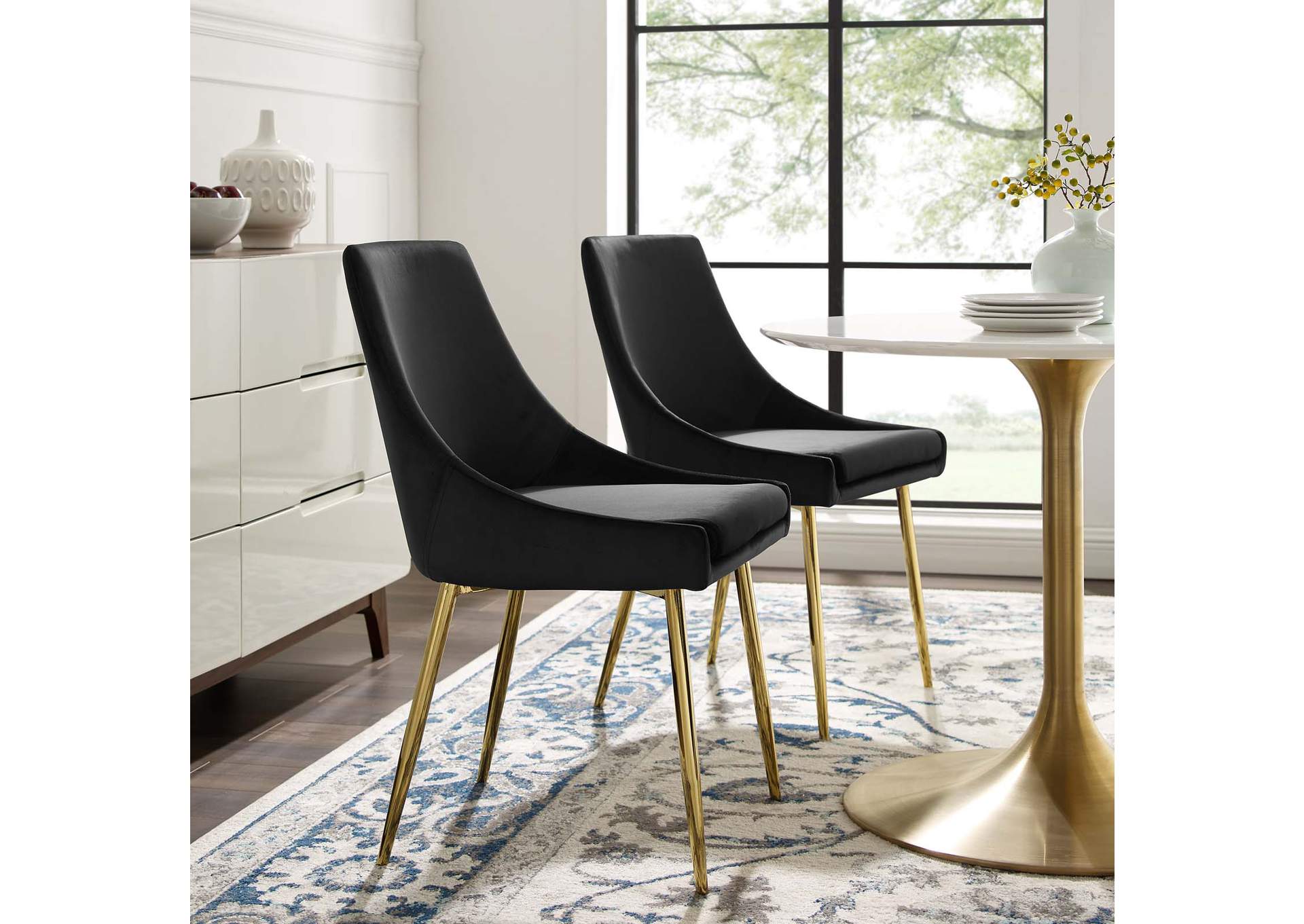 Gold Black Viscount Performance Velvet Dining Chairs - [Set of 2],Modway