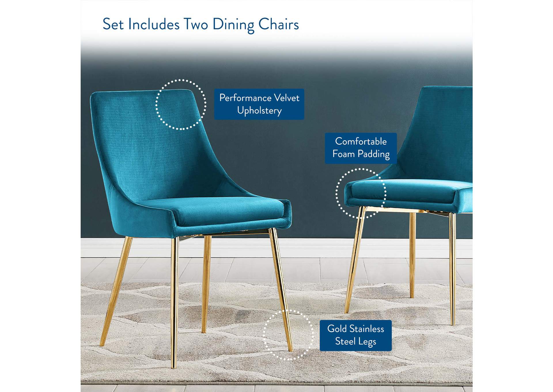 Viscount Performance Velvet Dining Chairs - Set of 2,Modway