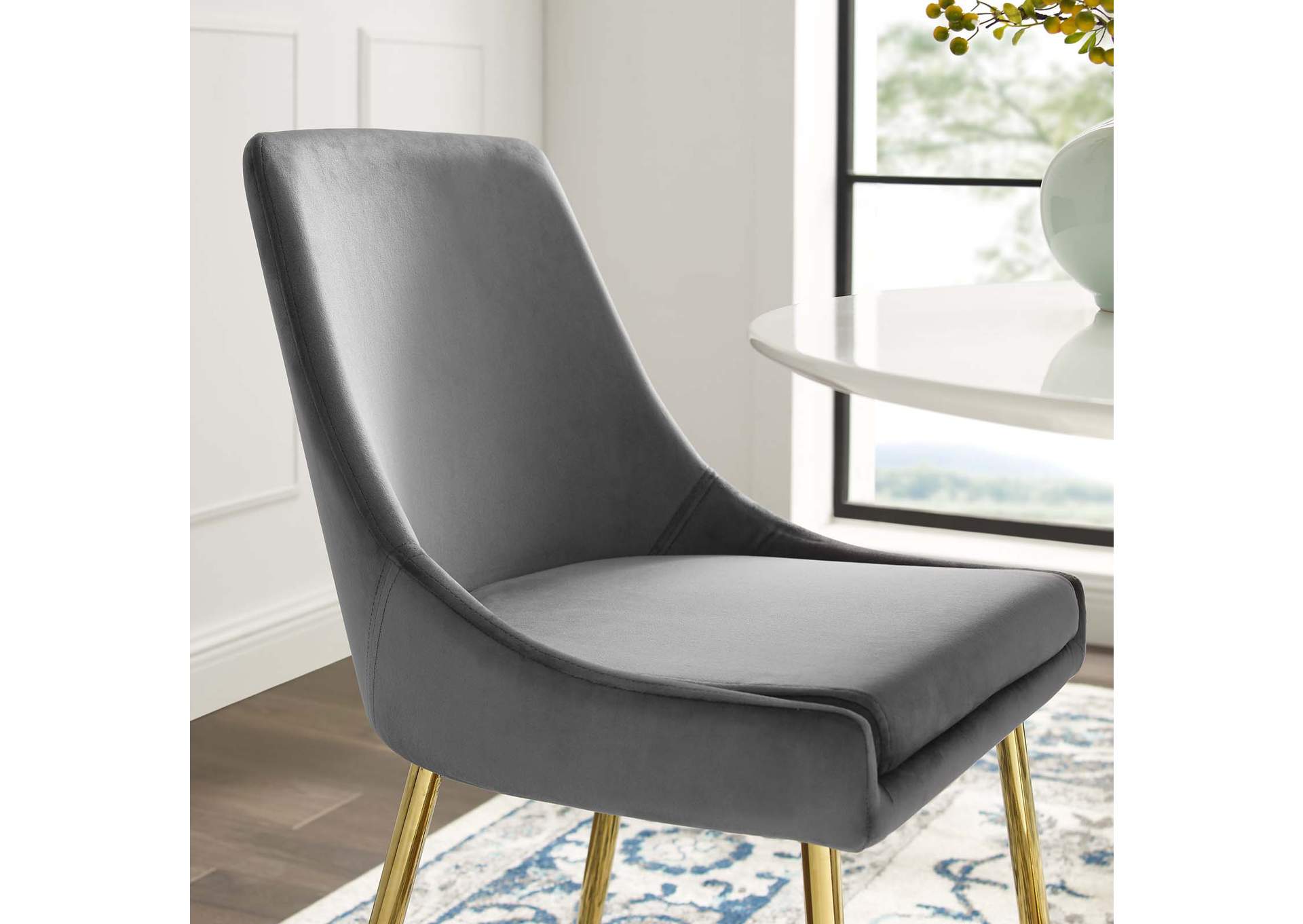 Gold Charcoal Viscount Performance Velvet Dining Chairs - [Set of 2],Modway