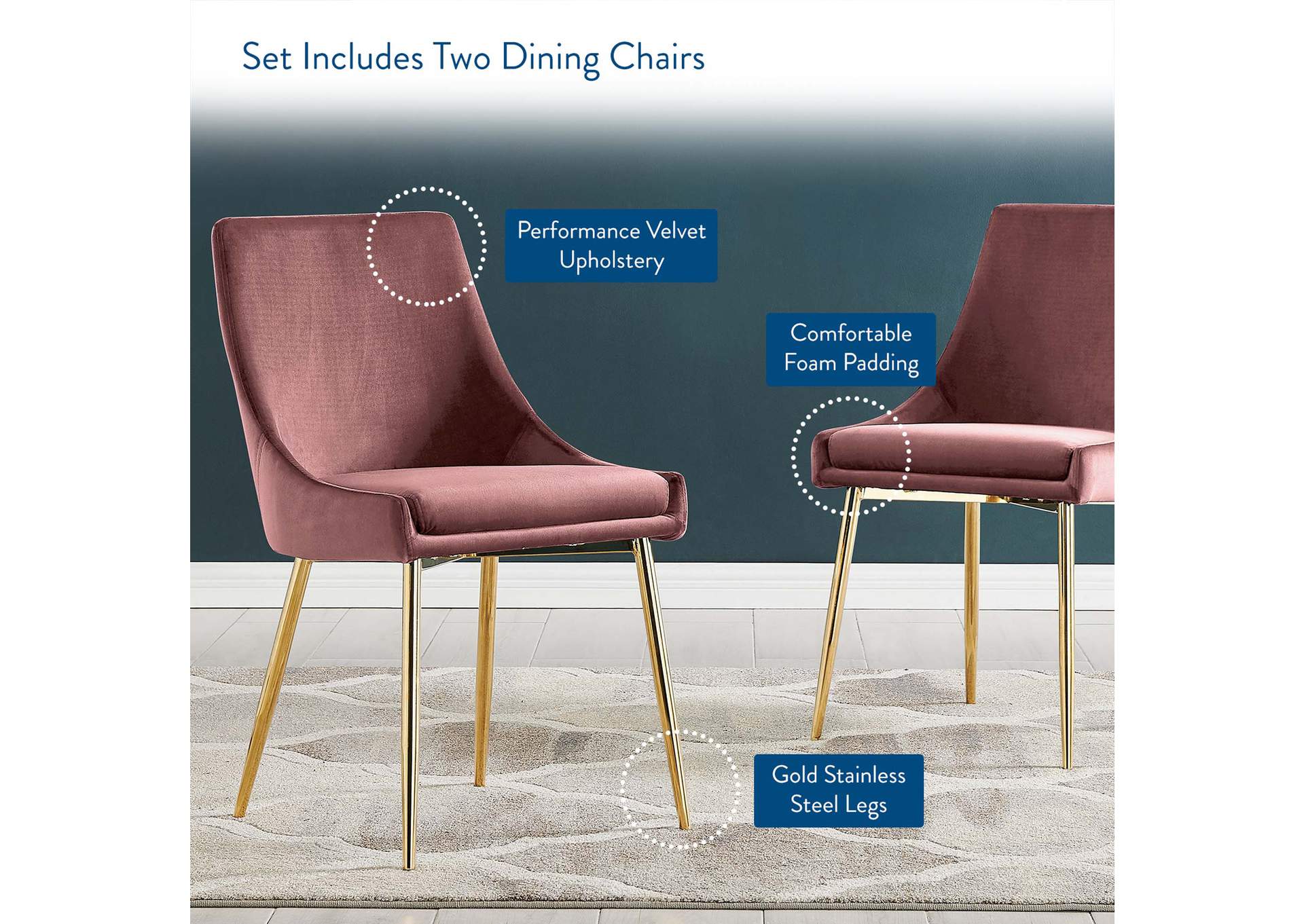 Viscount Performance Velvet Dining Chairs - Set of 2,Modway