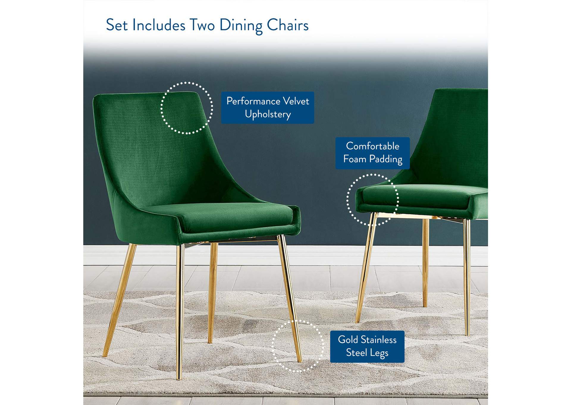 Viscount Performance Velvet Dining Chairs - Set of 2,Modway