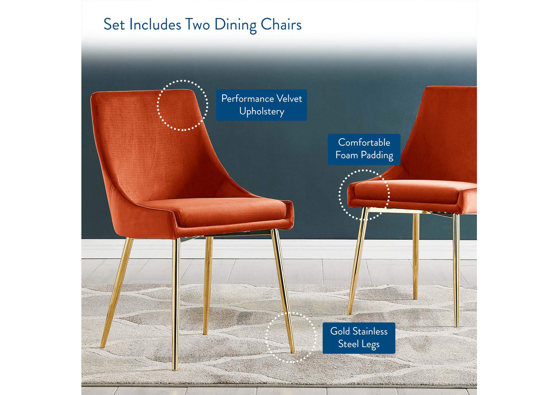 Viscount Performance Velvet Dining Chairs - Set of 2,Modway