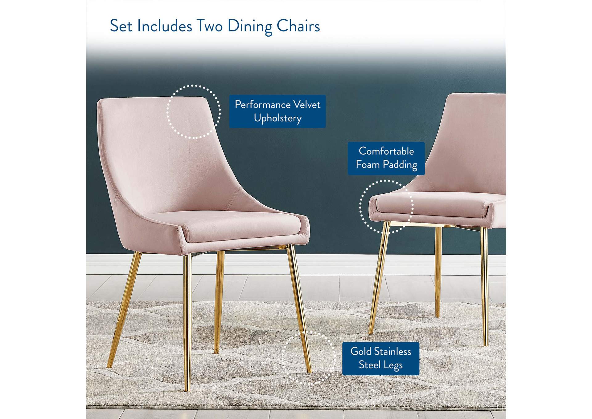 Viscount Performance Velvet Dining Chairs - Set of 2,Modway