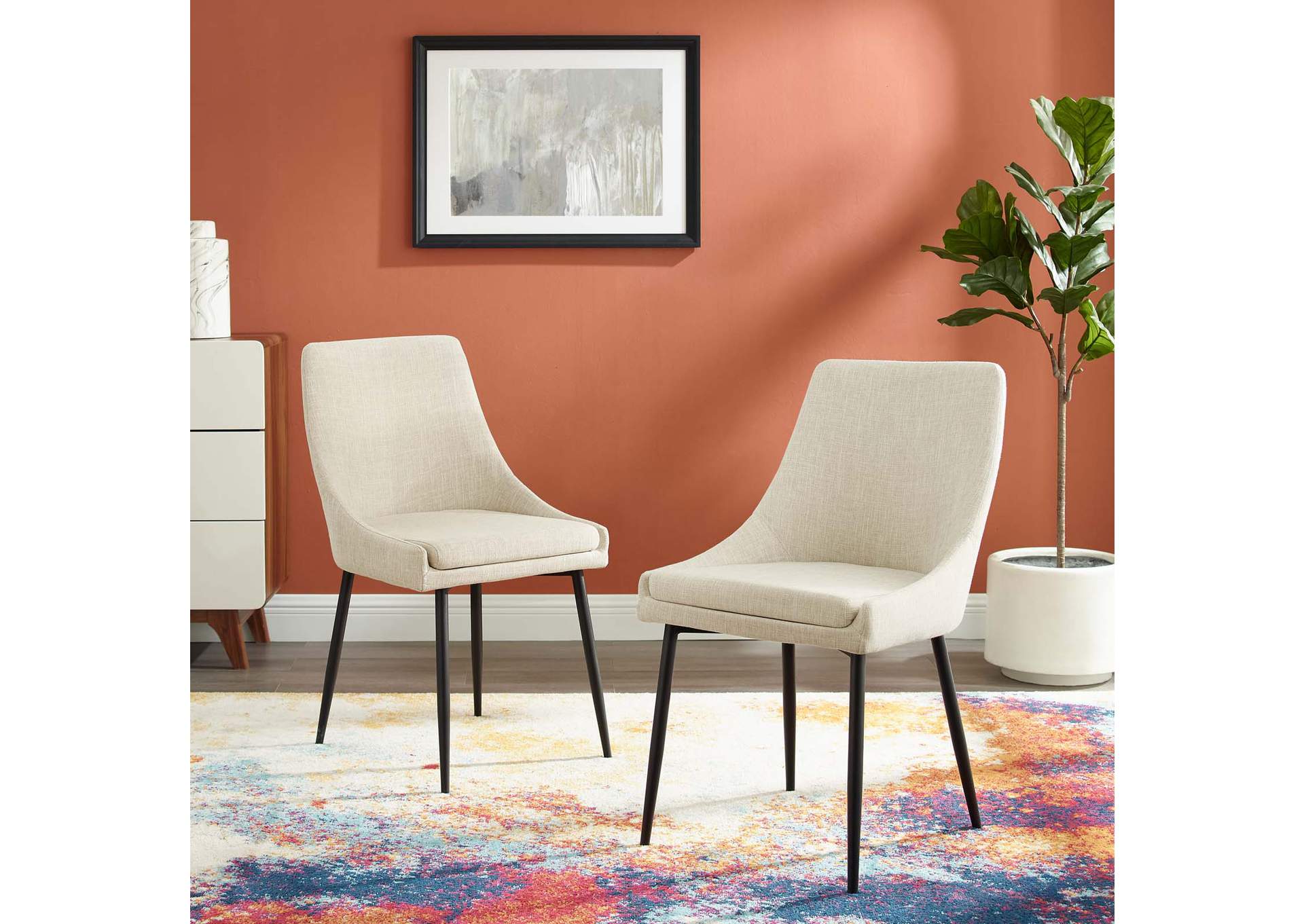Viscount Black Beige Upholstered Fabric Dining Chairs - [Set of 2],Modway