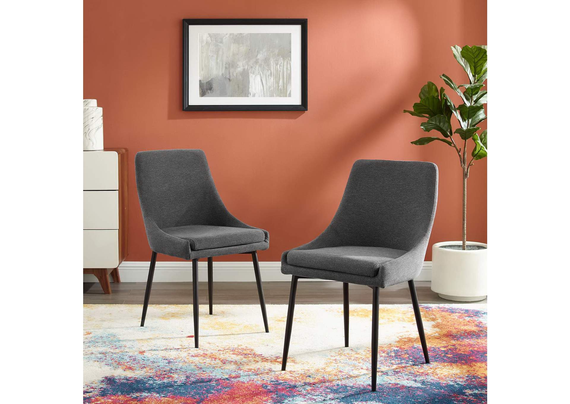 Black Charcoal Viscount Upholstered Fabric Dining Chairs - [Set of 2],Modway