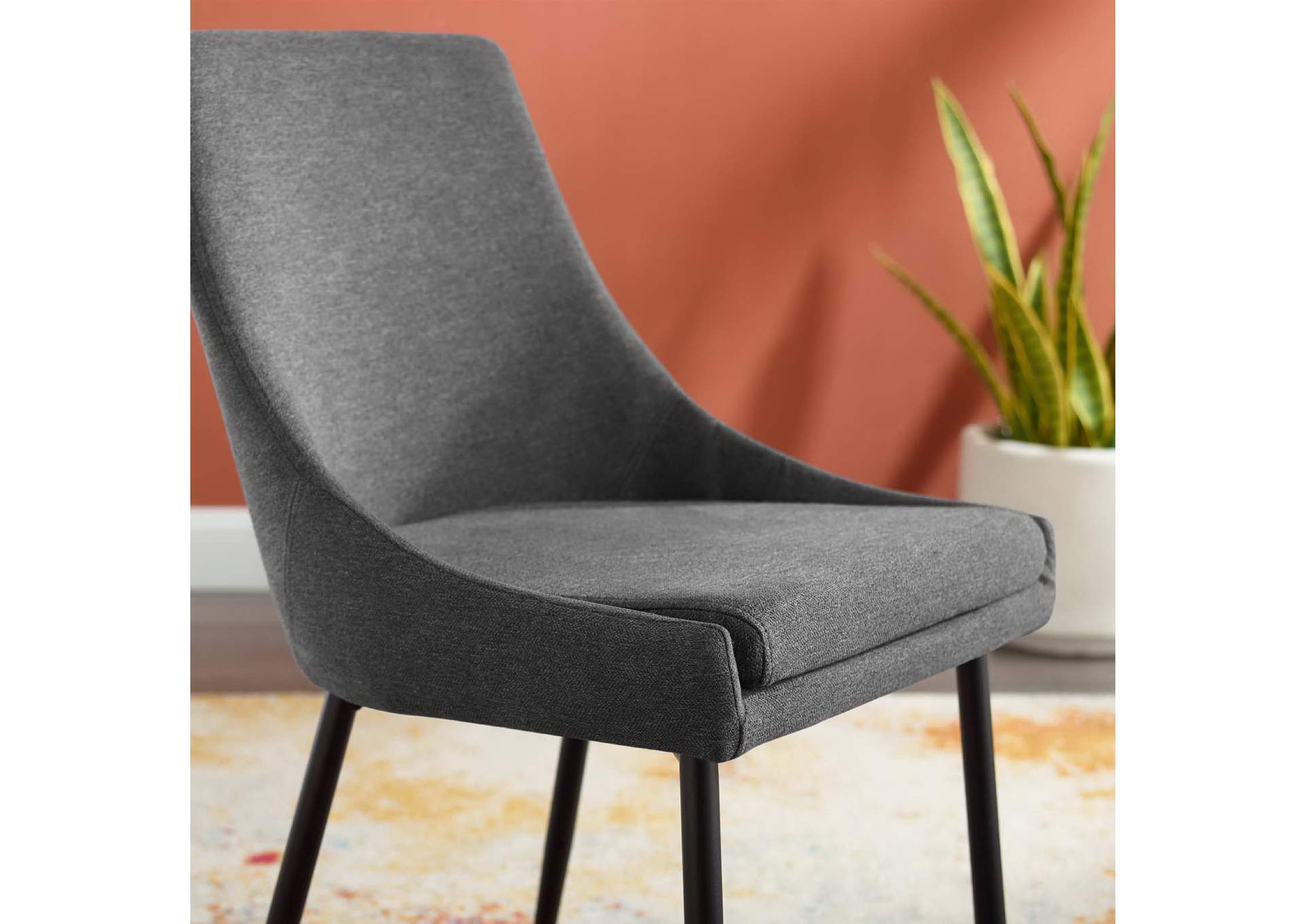 Black Charcoal Viscount Upholstered Fabric Dining Chairs - [Set of 2],Modway