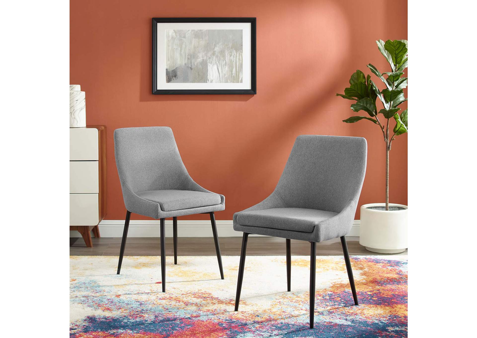 Black Light Gray Viscount Upholstered Fabric Dining Chairs - [Set of 2],Modway