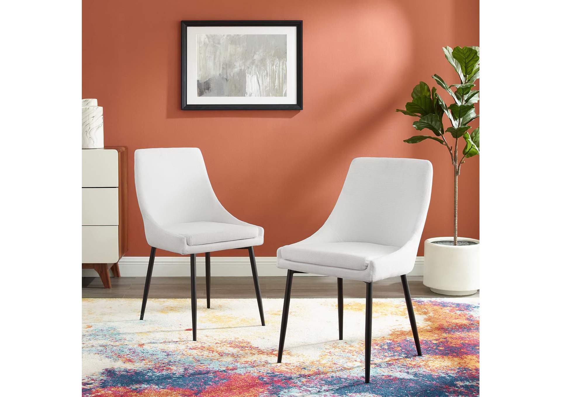 Black White Viscount Upholstered Fabric Dining Chairs - [Set of 2],Modway