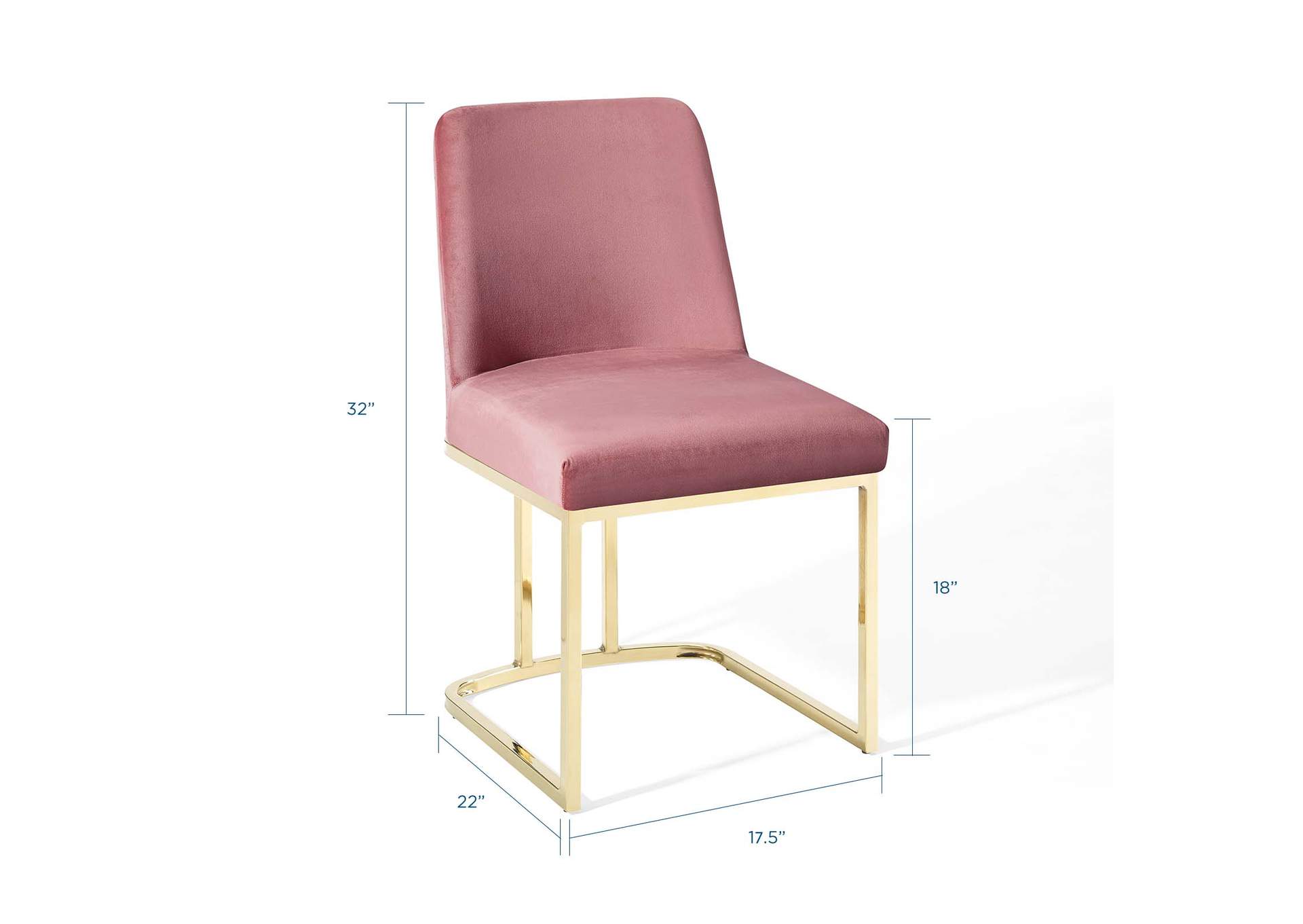 Gold Dusty Rose Amplify Sled Base Performance Velvet Dining Side Chair,Modway
