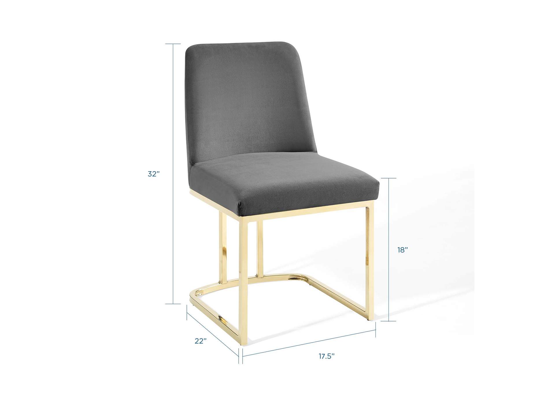 Gold Gray Amplify Sled Base Performance Velvet Dining Side Chair,Modway