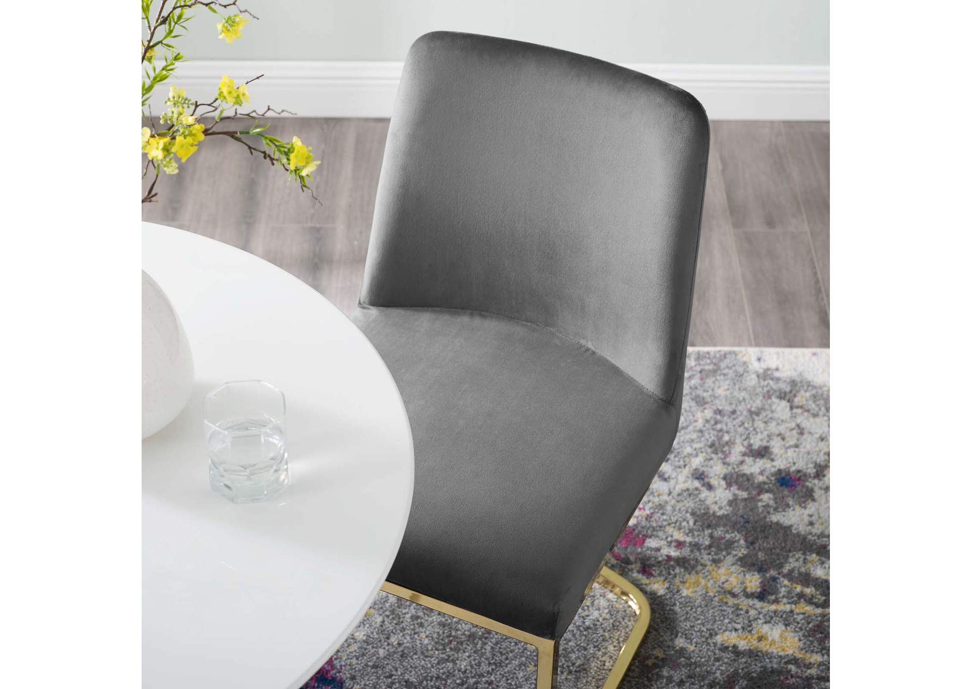 Gold Gray Amplify Sled Base Performance Velvet Dining Side Chair,Modway