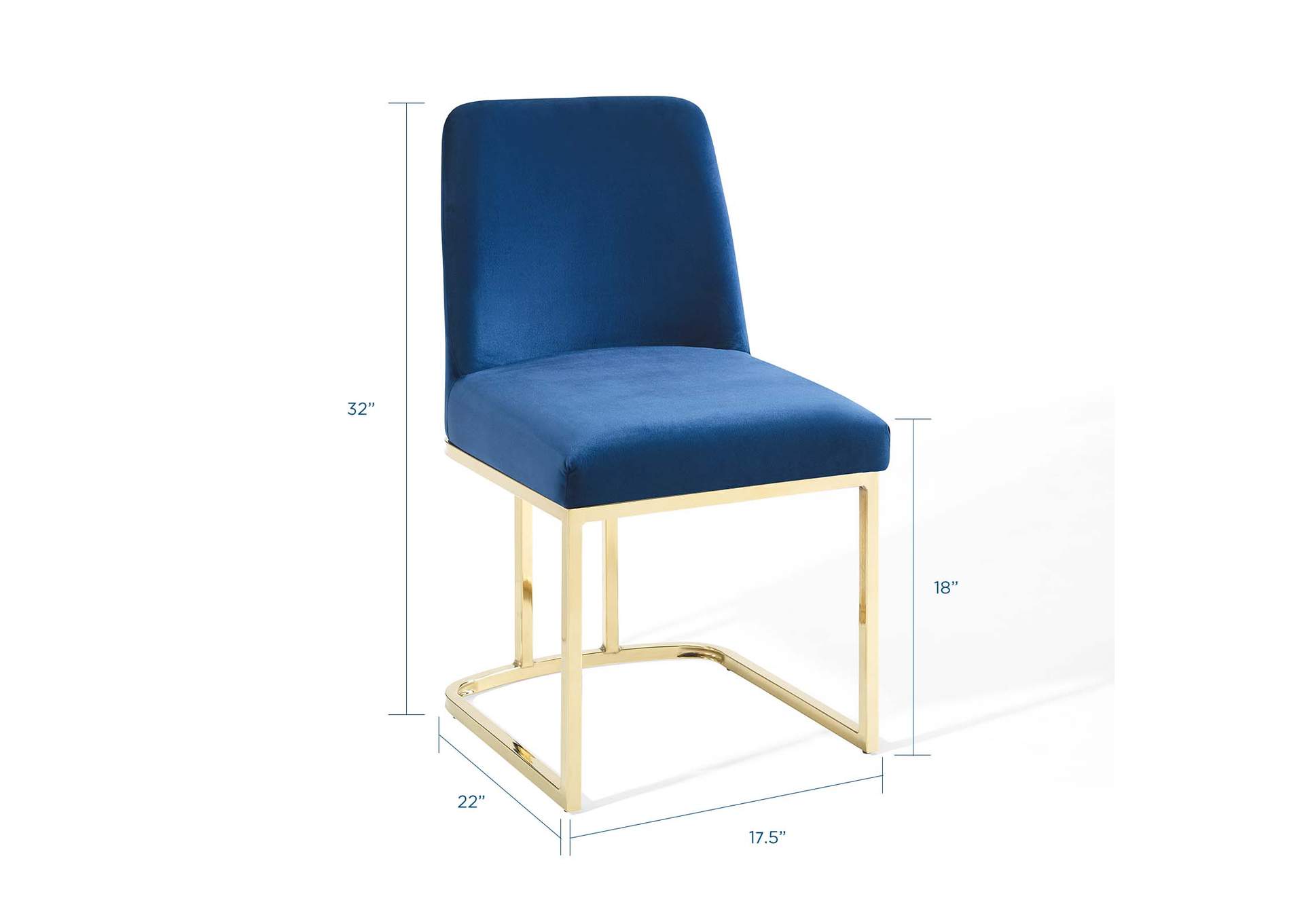 Gold Navy Amplify Sled Base Performance Velvet Dining Side Chair,Modway