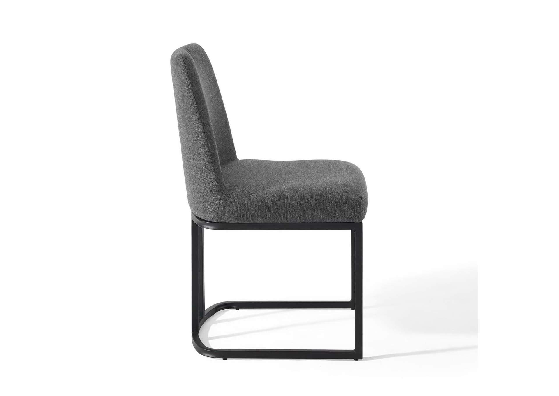 Black Charcoal Amplify Sled Base Upholstered Fabric Dining Side Chair,Modway