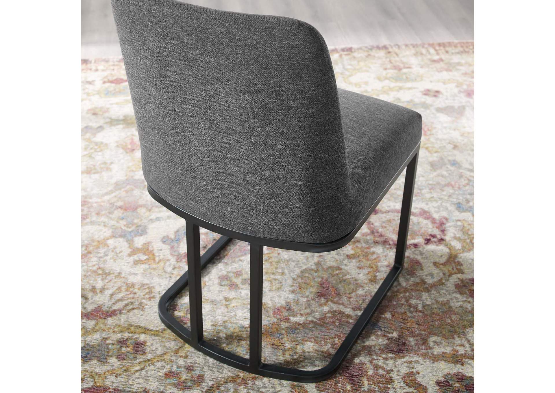 Black Charcoal Amplify Sled Base Upholstered Fabric Dining Side Chair,Modway