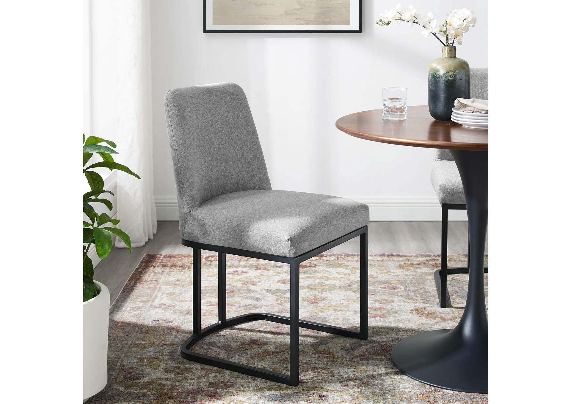 Black Light Gray Amplify Sled Base Upholstered Fabric Dining Side Chair,Modway