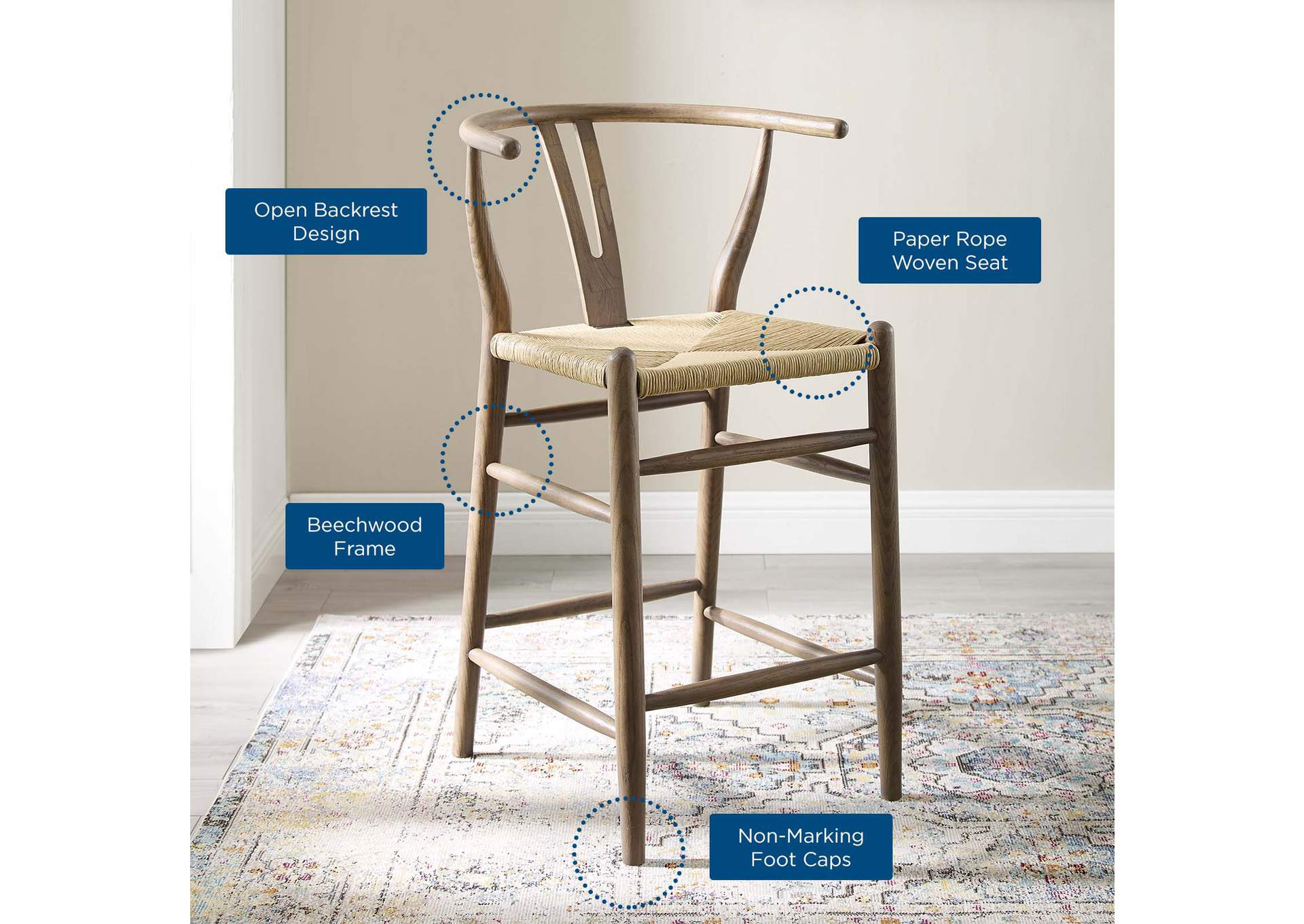 Gray Amish Wood Counter Stool,Modway