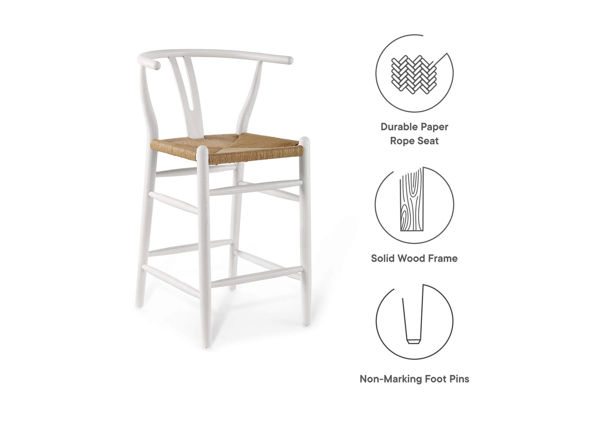 White Amish Wood Counter Stool,Modway