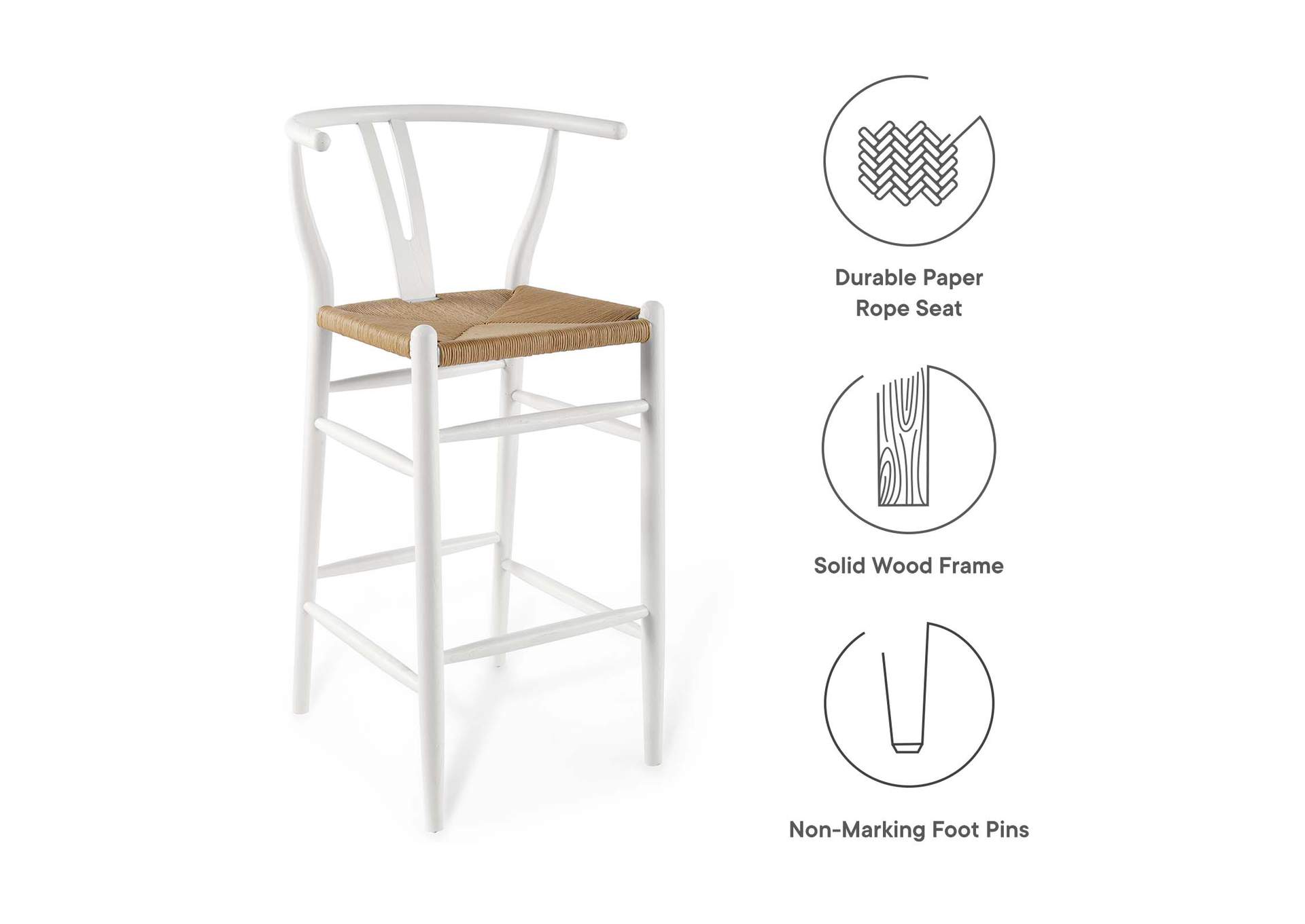 White Amish Wood Bar Stool,Modway
