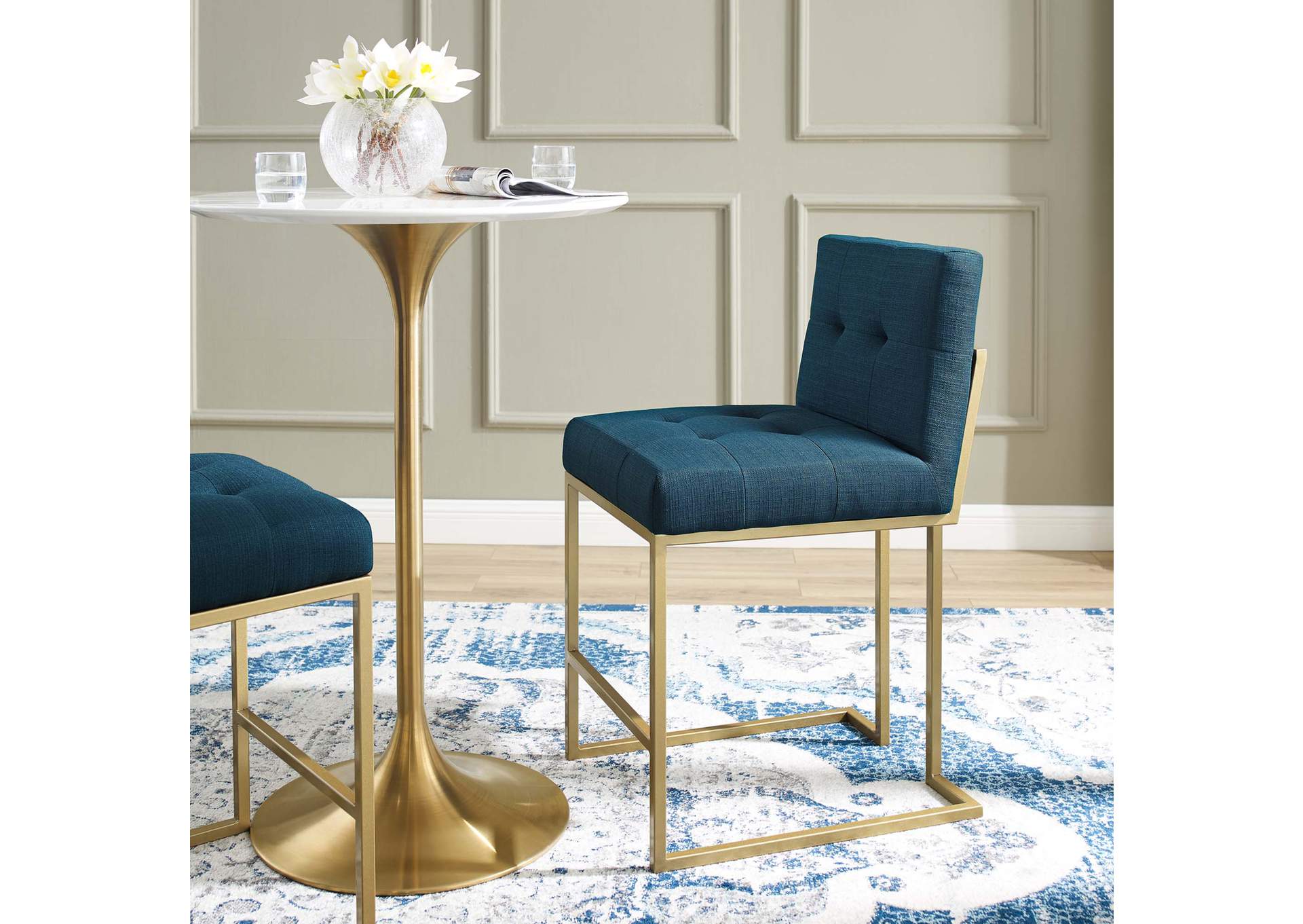 Gold Azure Privy Gold Stainless Steel Upholstered Fabric Counter Stool,Modway