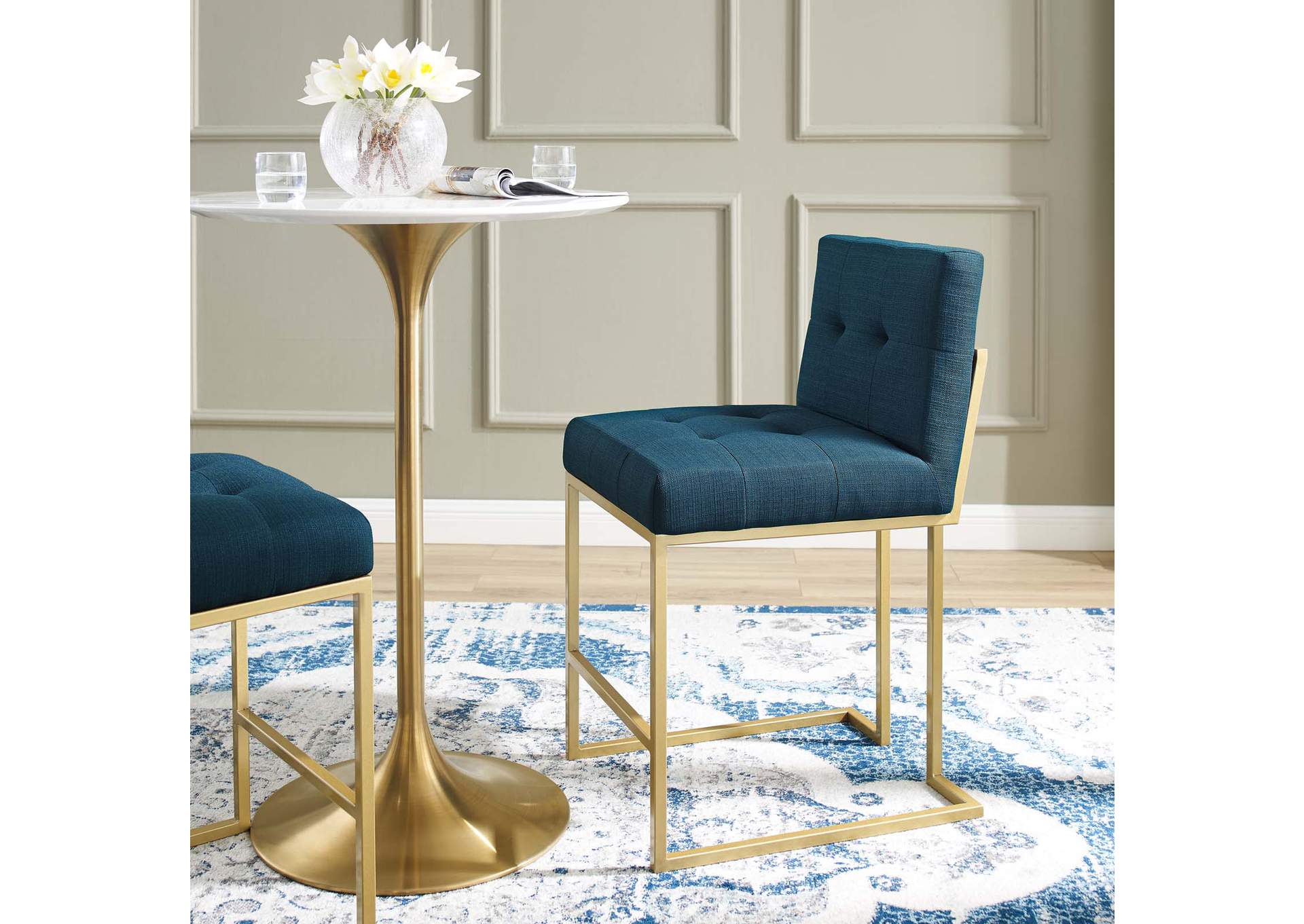 Gold Azure Privy Gold Stainless Steel Upholstered Fabric Counter Stool,Modway