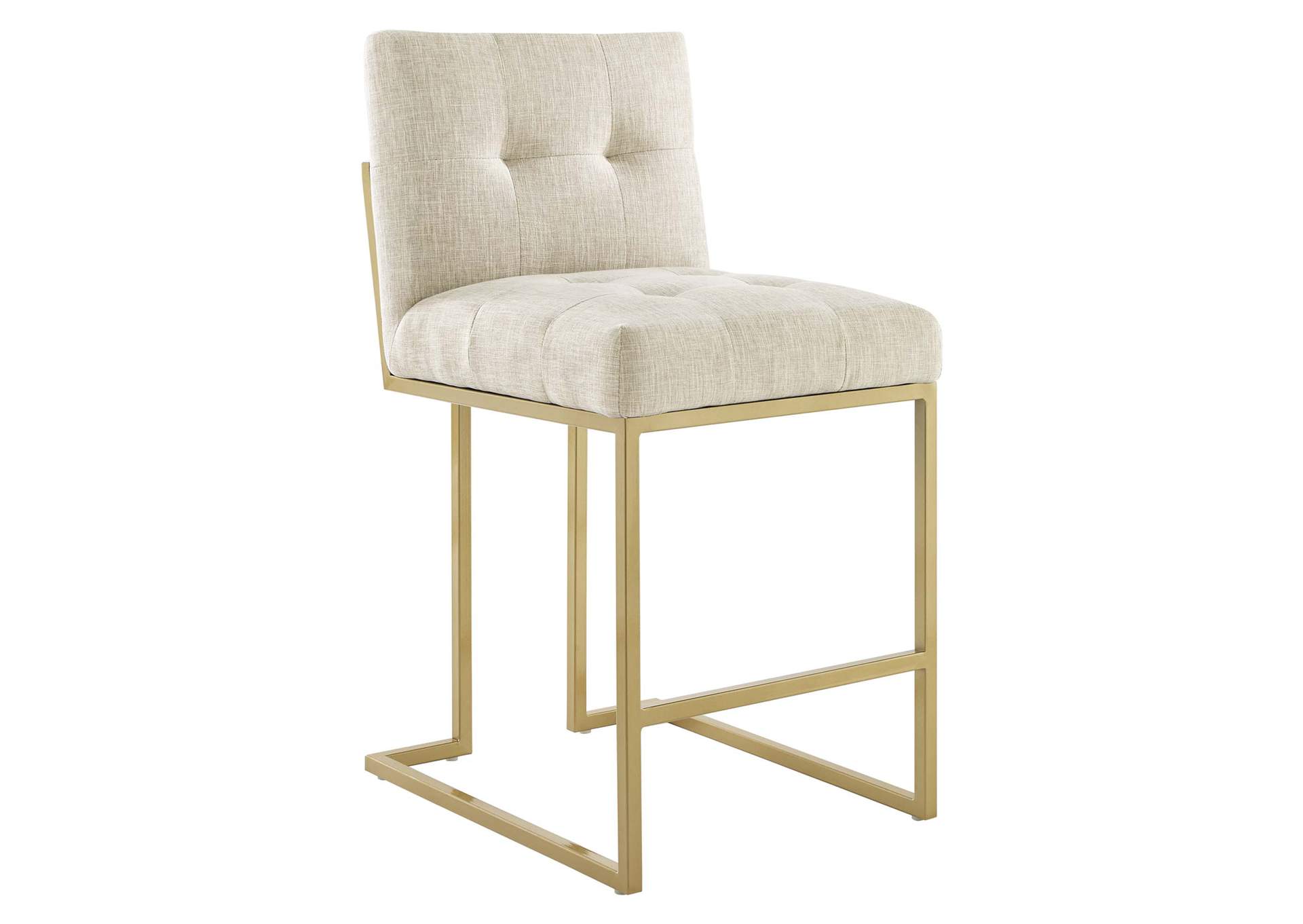 Gold Beige Privy Gold Stainless Steel Upholstered Fabric Counter Stool,Modway