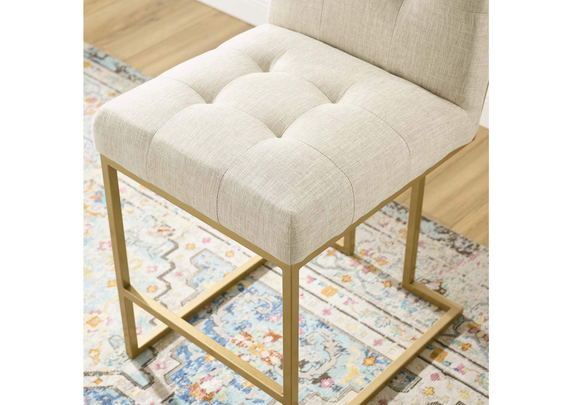 Gold Beige Privy Gold Stainless Steel Upholstered Fabric Counter Stool,Modway