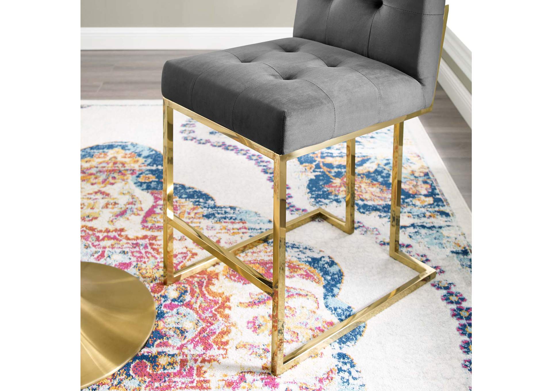 Gold Charcoal Privy Gold Stainless Steel Performance Velvet Counter Stool,Modway