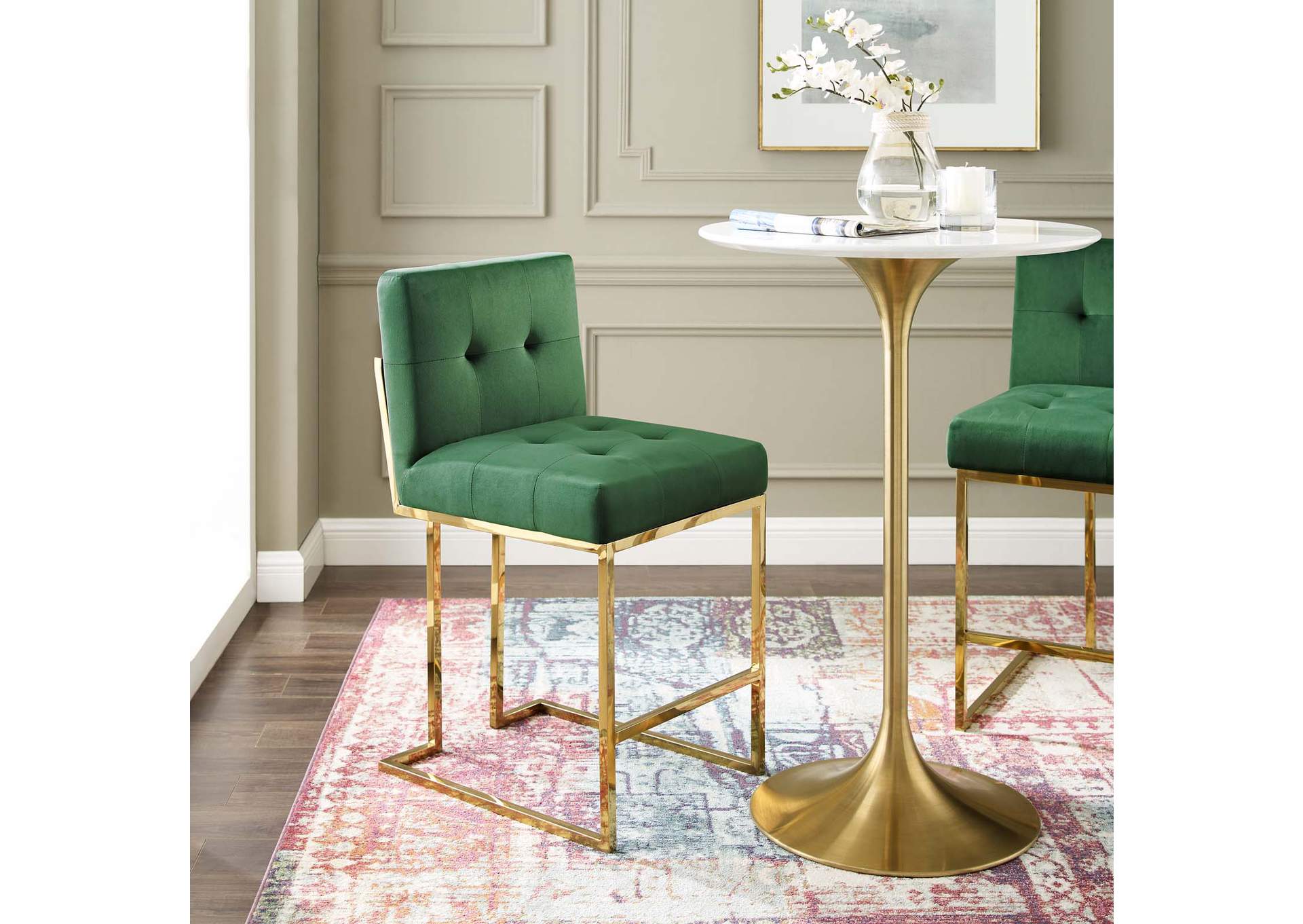 Gold Emerald Privy Gold Stainless Steel Performance Velvet Counter Stool,Modway