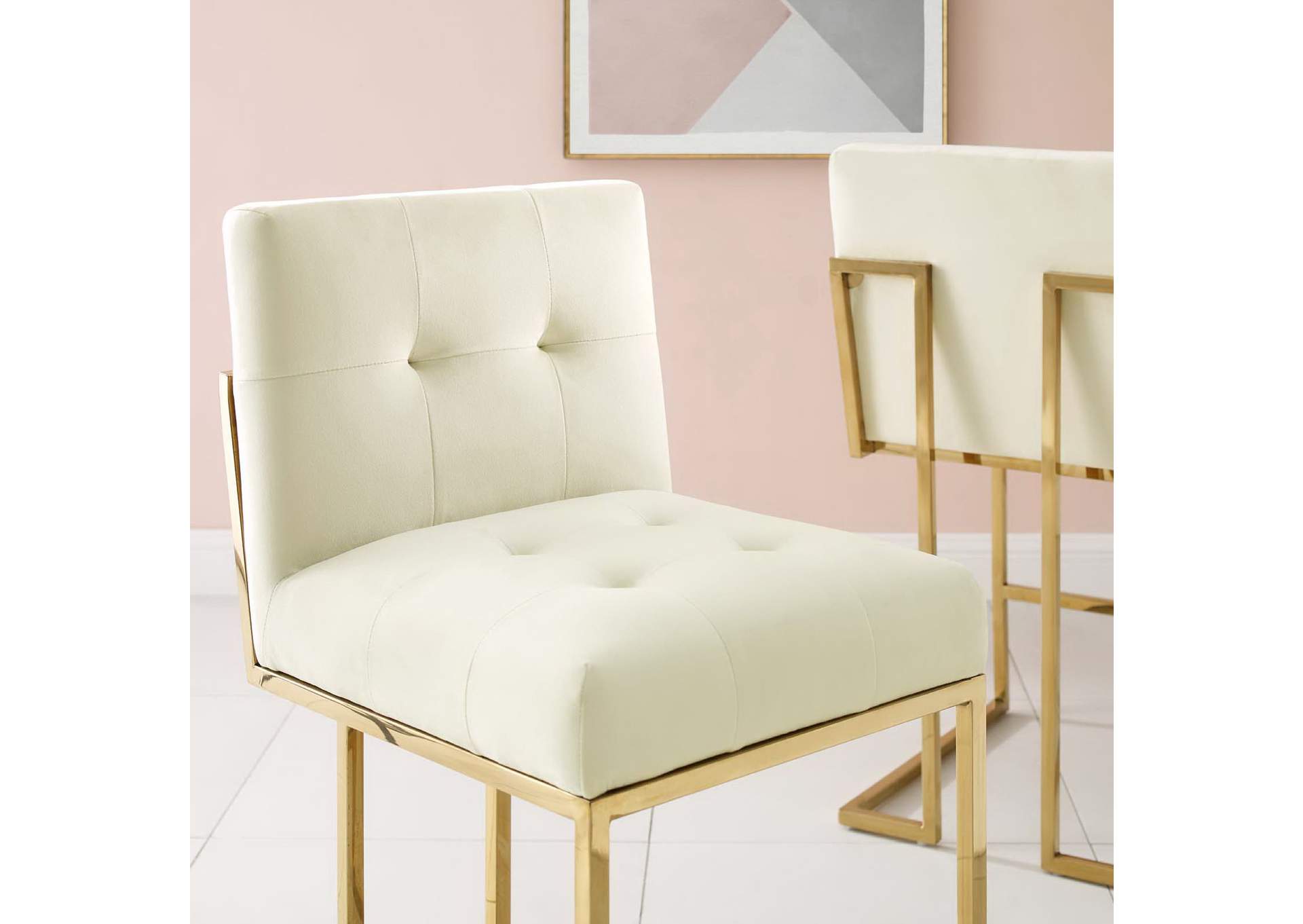 Gold Ivory Privy Gold Stainless Steel Performance Velvet Counter Stool,Modway