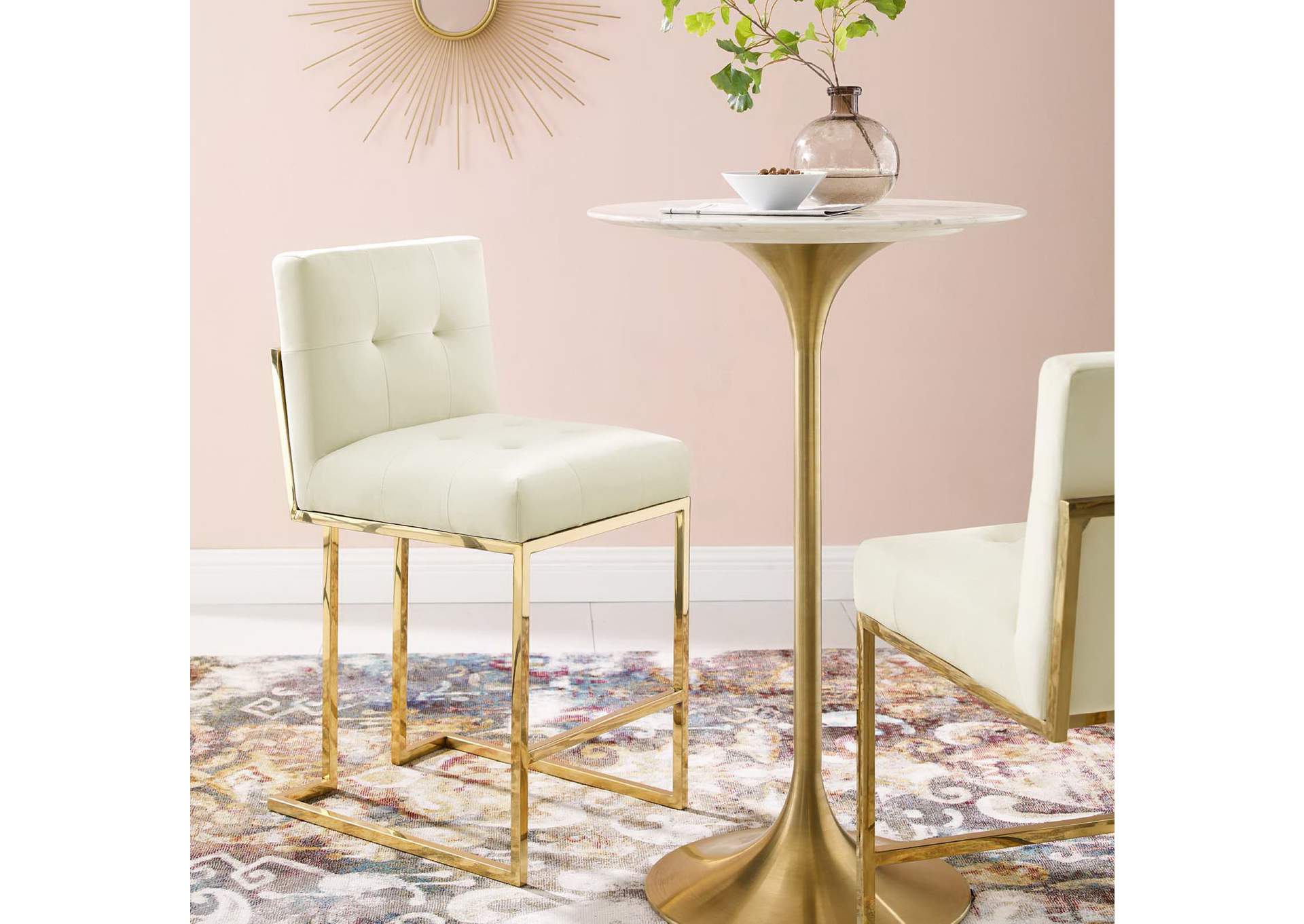 Gold Ivory Privy Gold Stainless Steel Performance Velvet Counter Stool,Modway