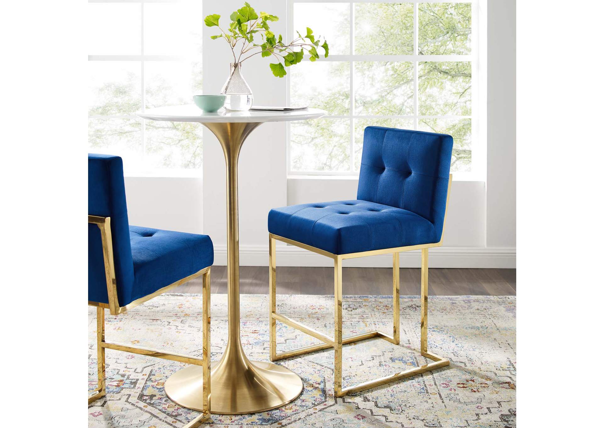 Gold Navy Privy Gold Stainless Steel Performance Velvet Counter Stool,Modway
