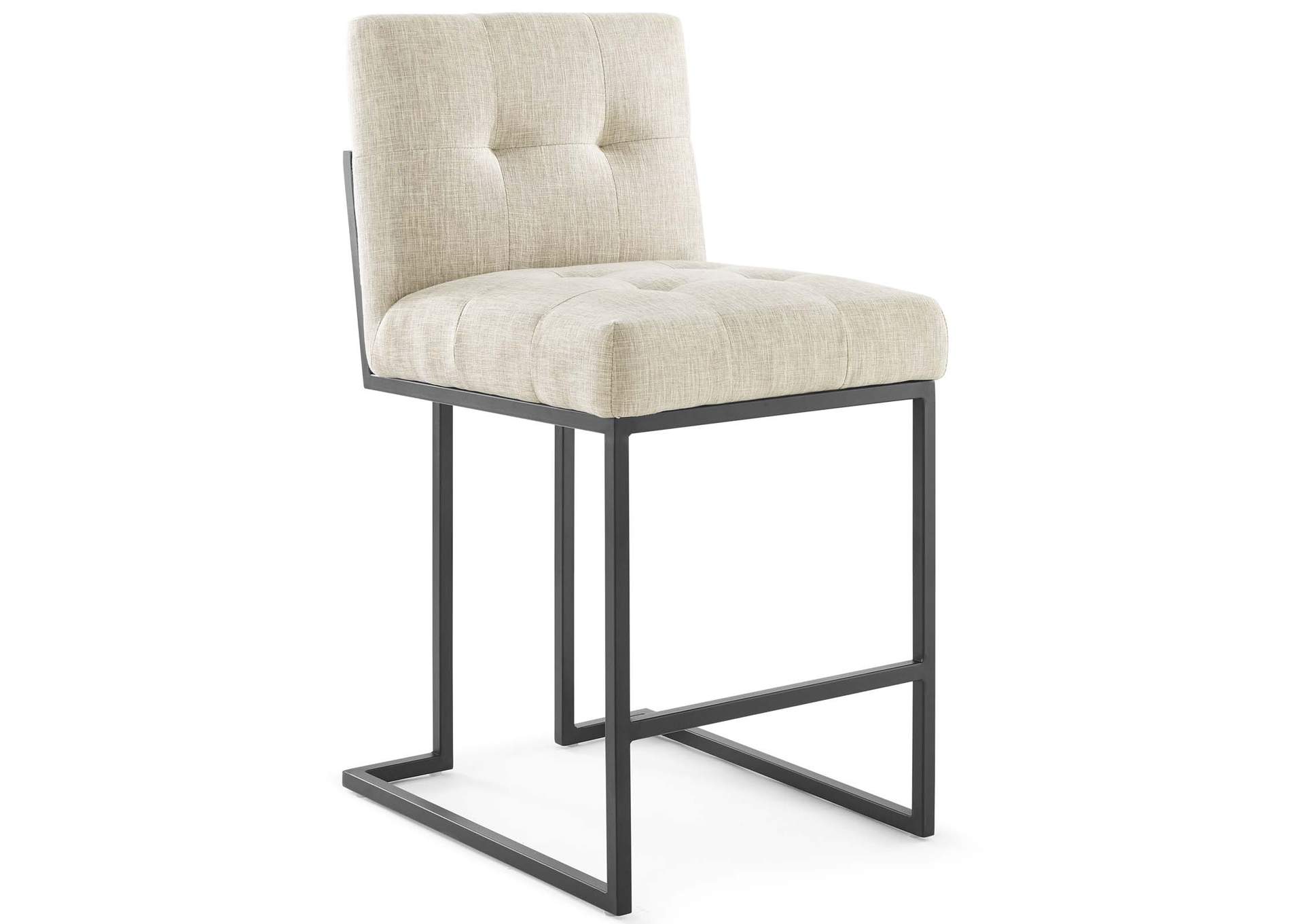 Black Beige Privy Black Stainless Steel Upholstered Fabric Counter Stool,Modway