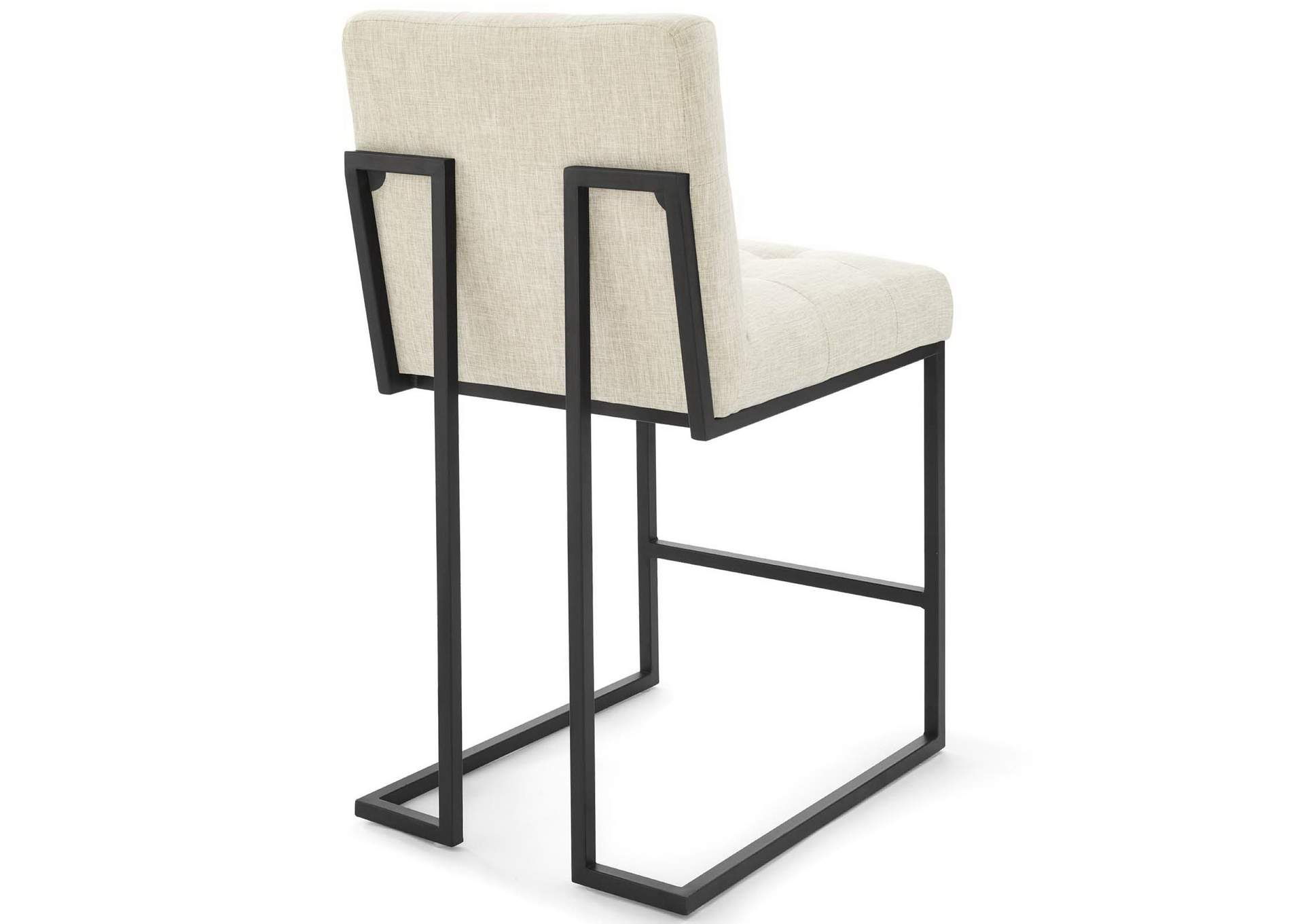Black Beige Privy Black Stainless Steel Upholstered Fabric Counter Stool,Modway