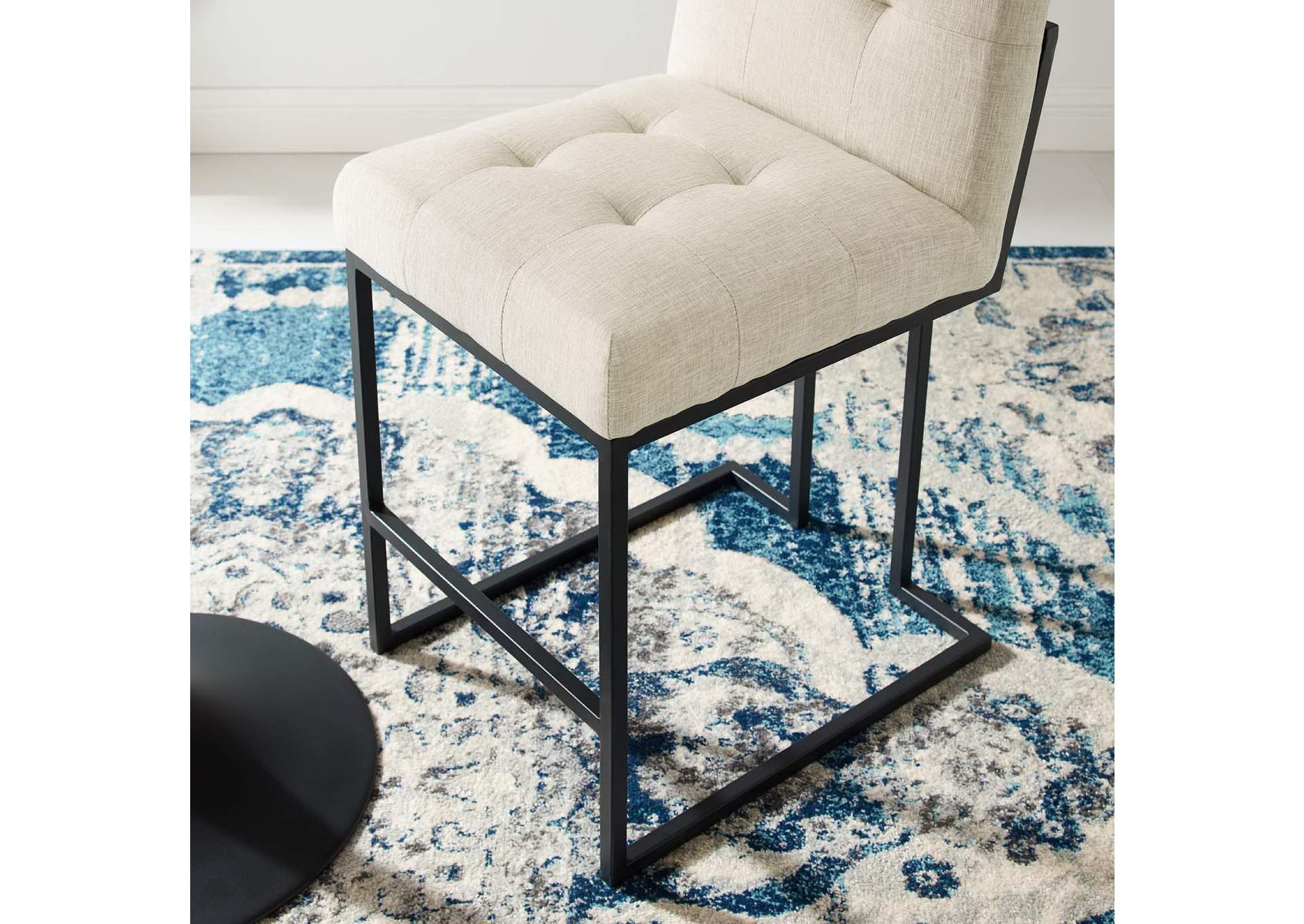 Black Beige Privy Black Stainless Steel Upholstered Fabric Counter Stool,Modway