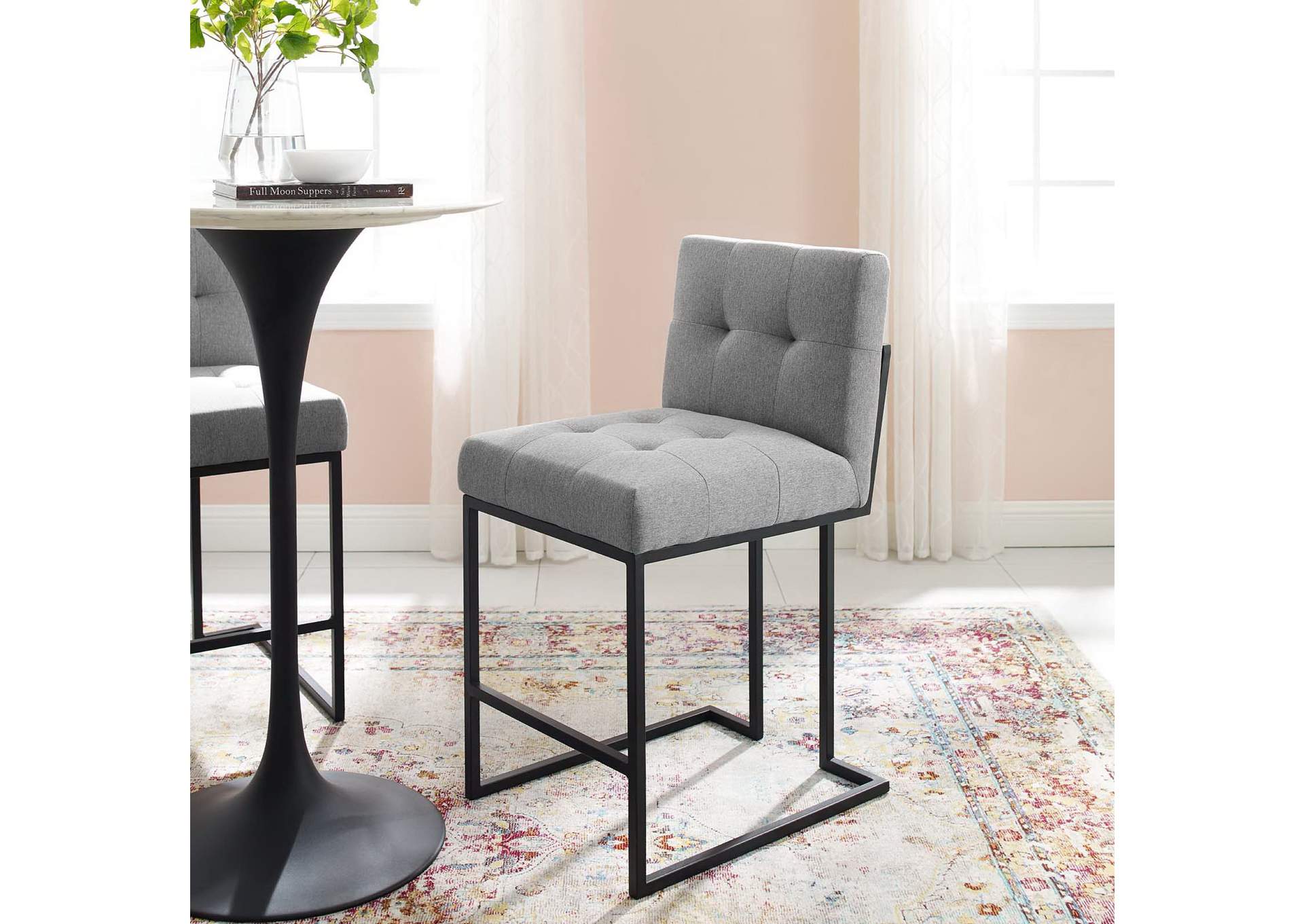 Black Light Gray Privy Black Stainless Steel Upholstered Fabric Counter Stool,Modway