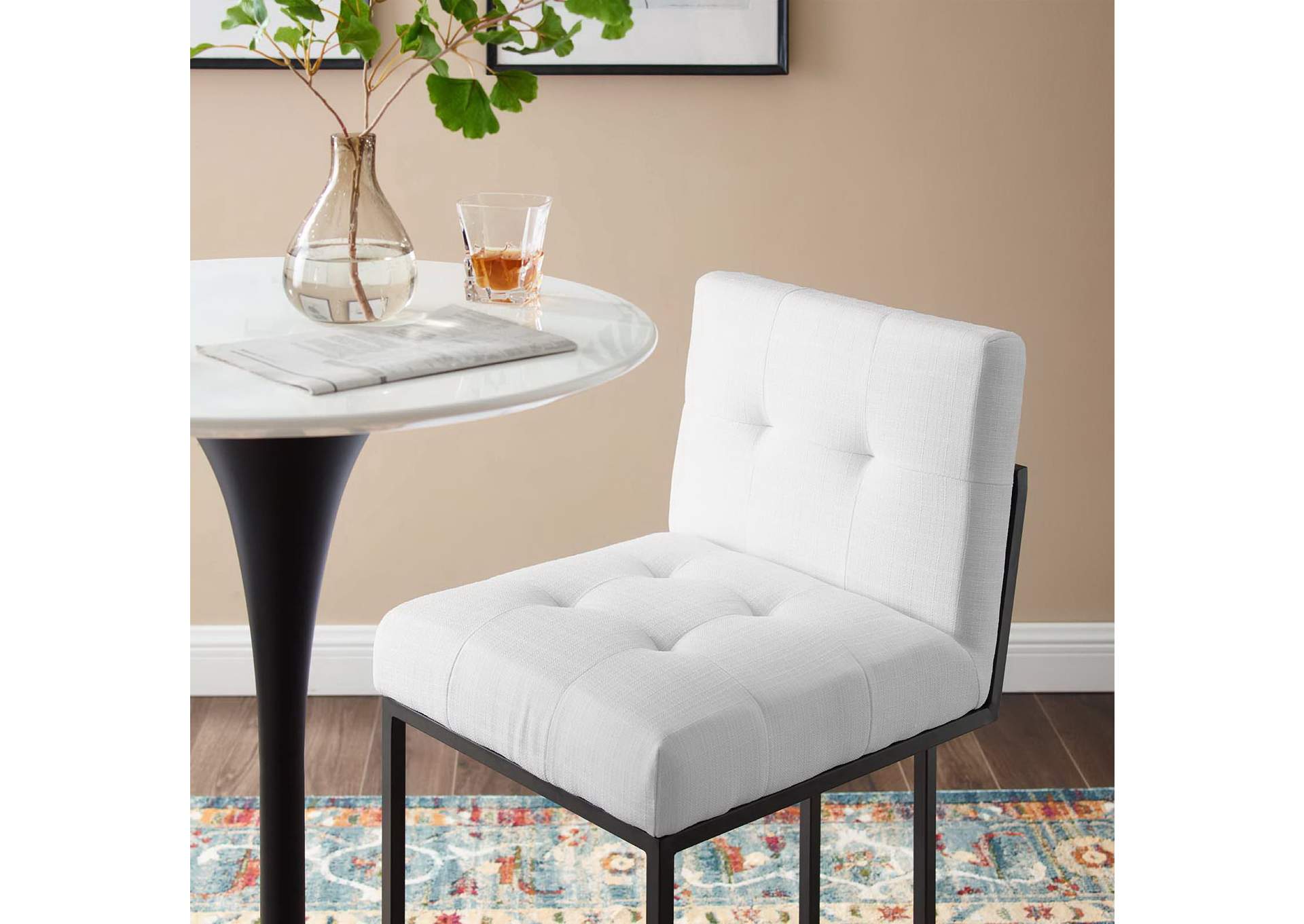 Black White Privy Black Stainless Steel Upholstered Fabric Counter Stool,Modway